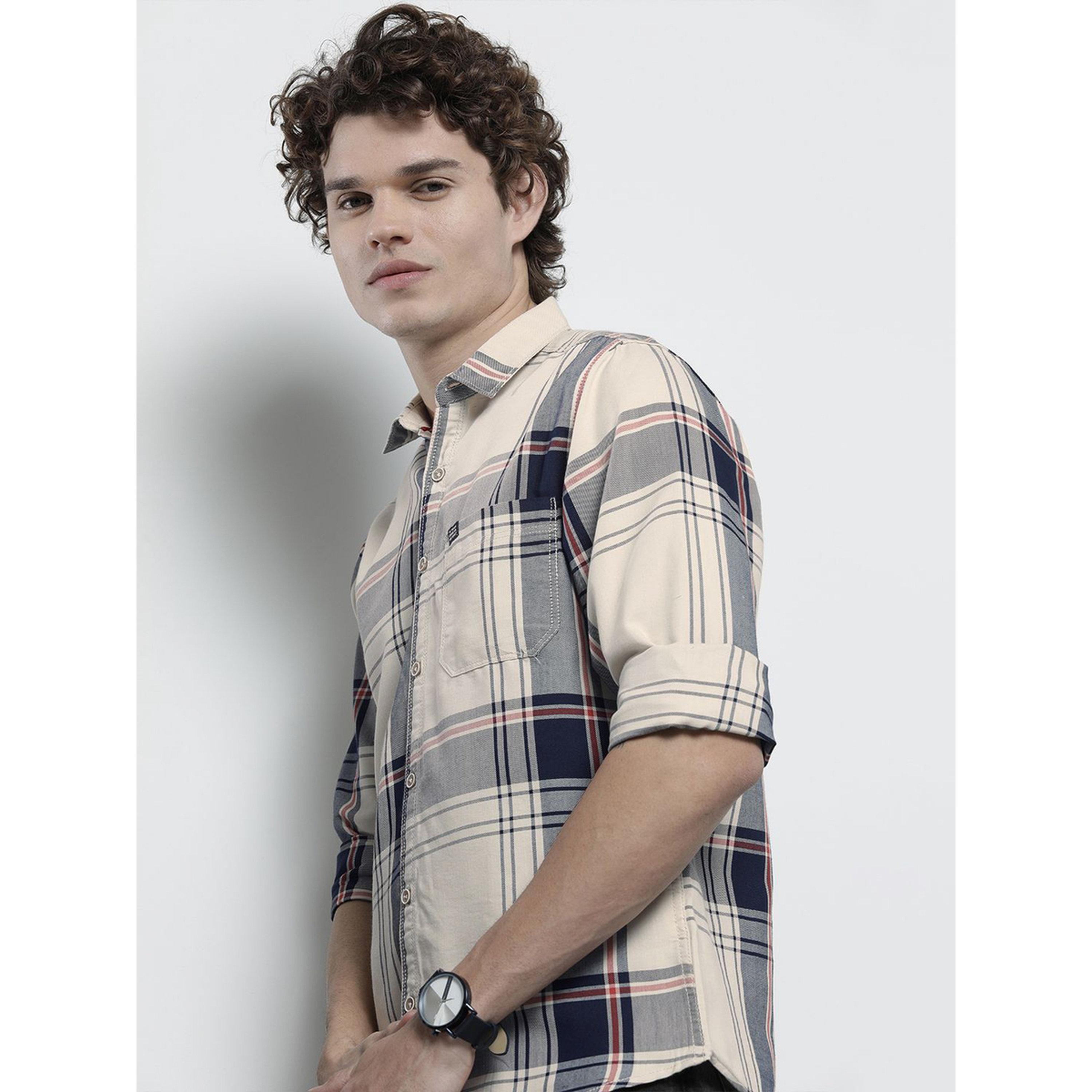 The Indian Garage Co X Styli Men Cream Checkered Slim Fit Shirt-men-clothing-shirts-image-5