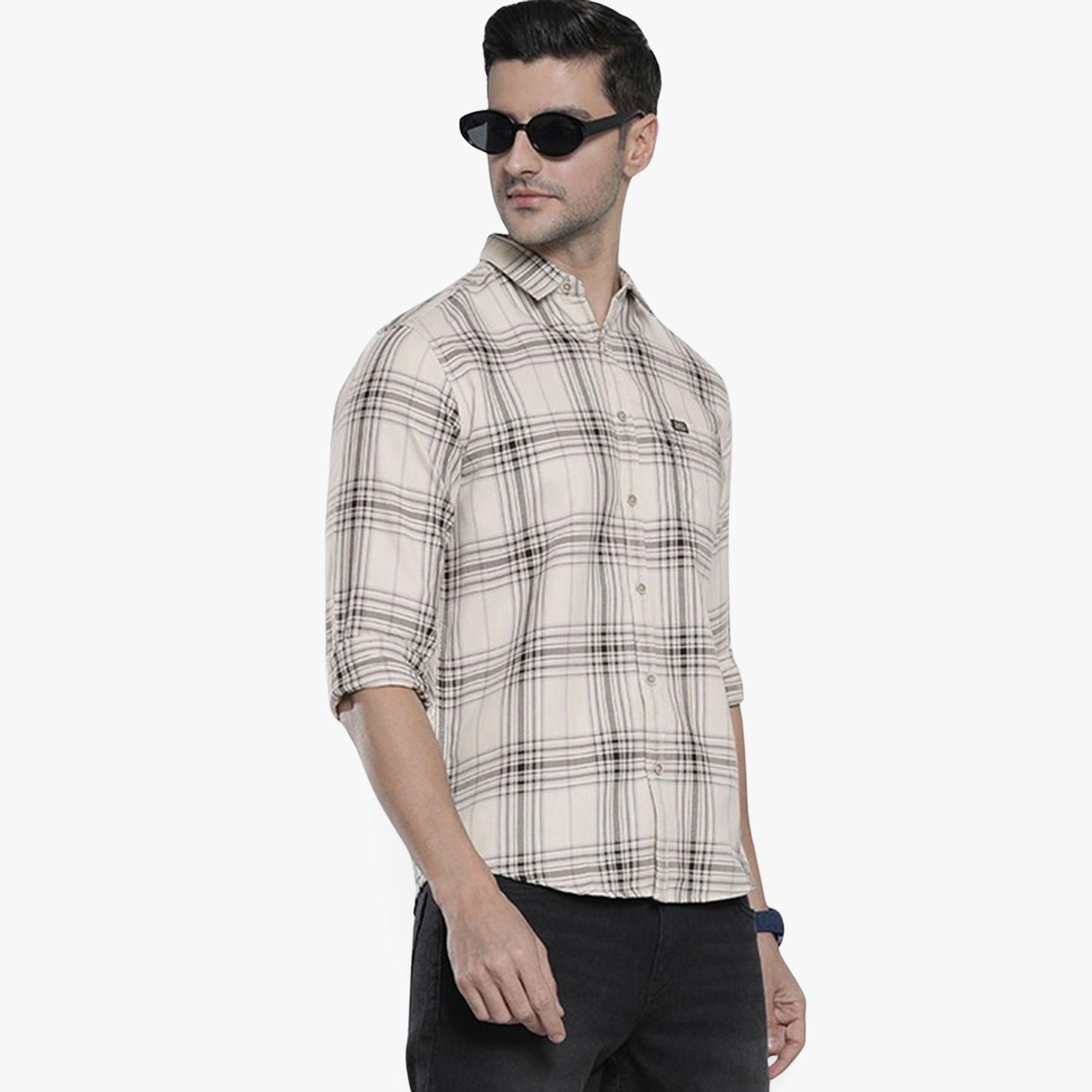 The Indian Garage Co X Styli Men Cream Plaid Slim Fit Shirt-men-clothing-shirts-image-1