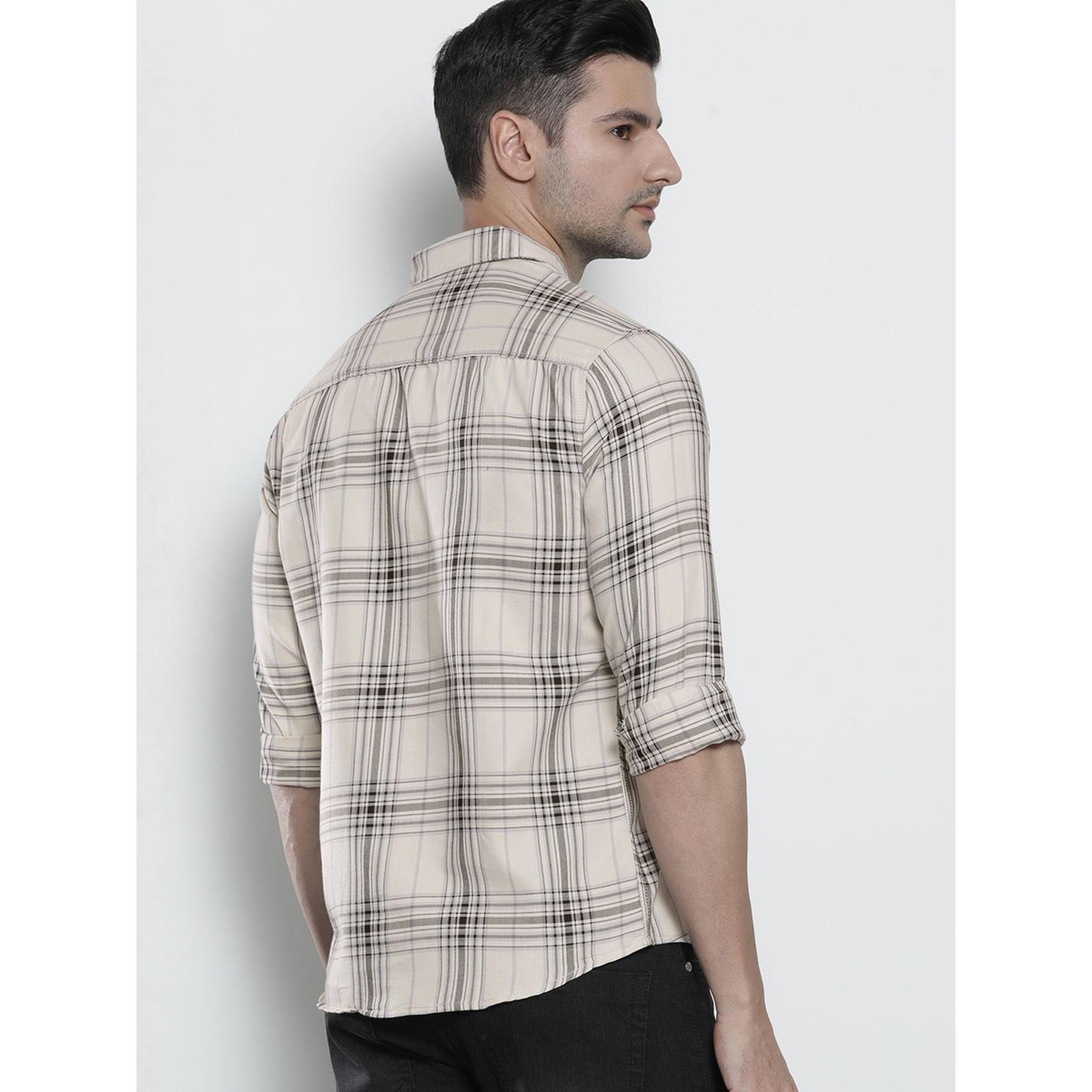 ذا انديان كراج كو × ستايلي - قميص رجالي تصميم نحيف منقوش لون كريمي-men-clothing-shirts-image-4