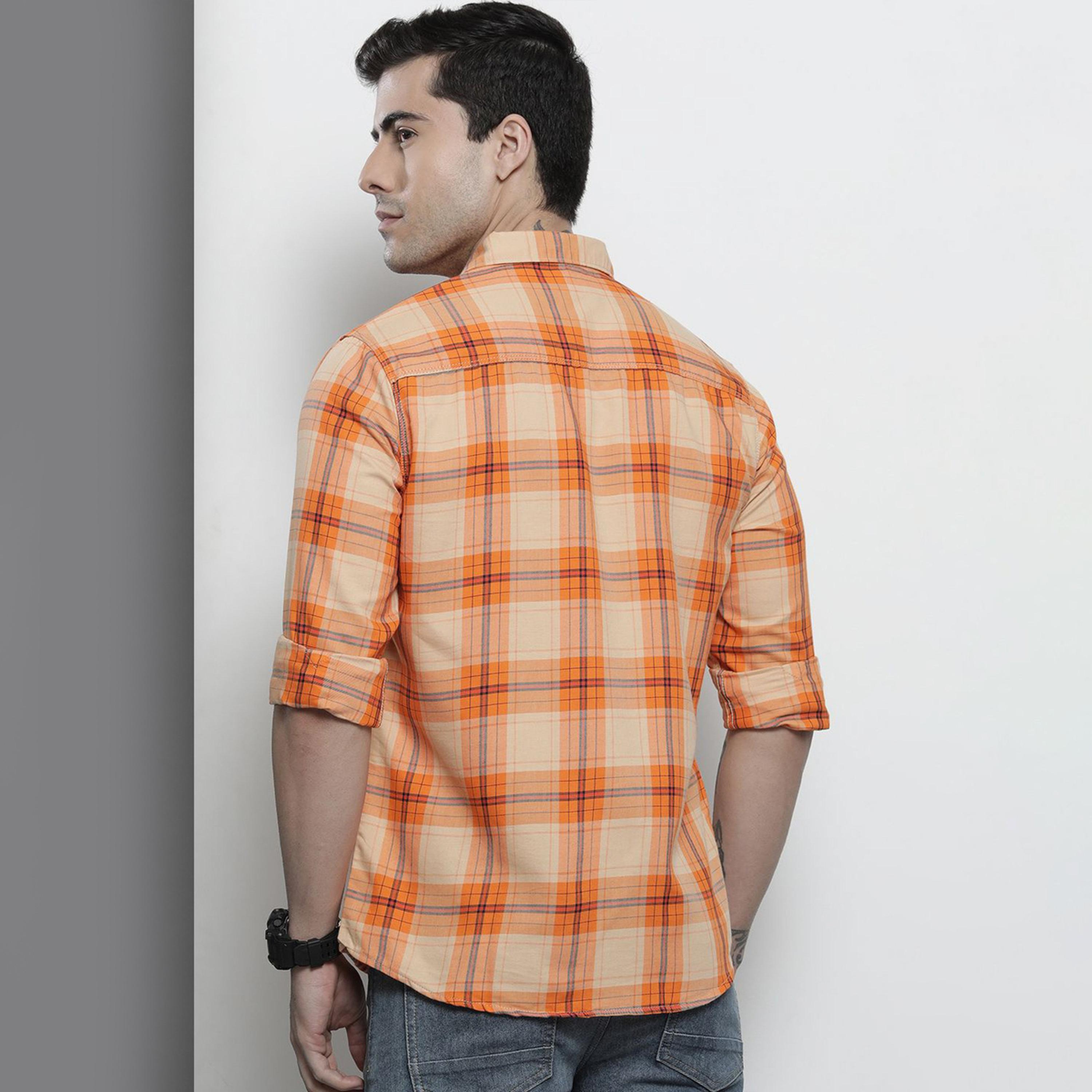 The Indian Garage Co X Styli Men Orange Checkered Casual Shirt-men-clothing-shirts-image-3