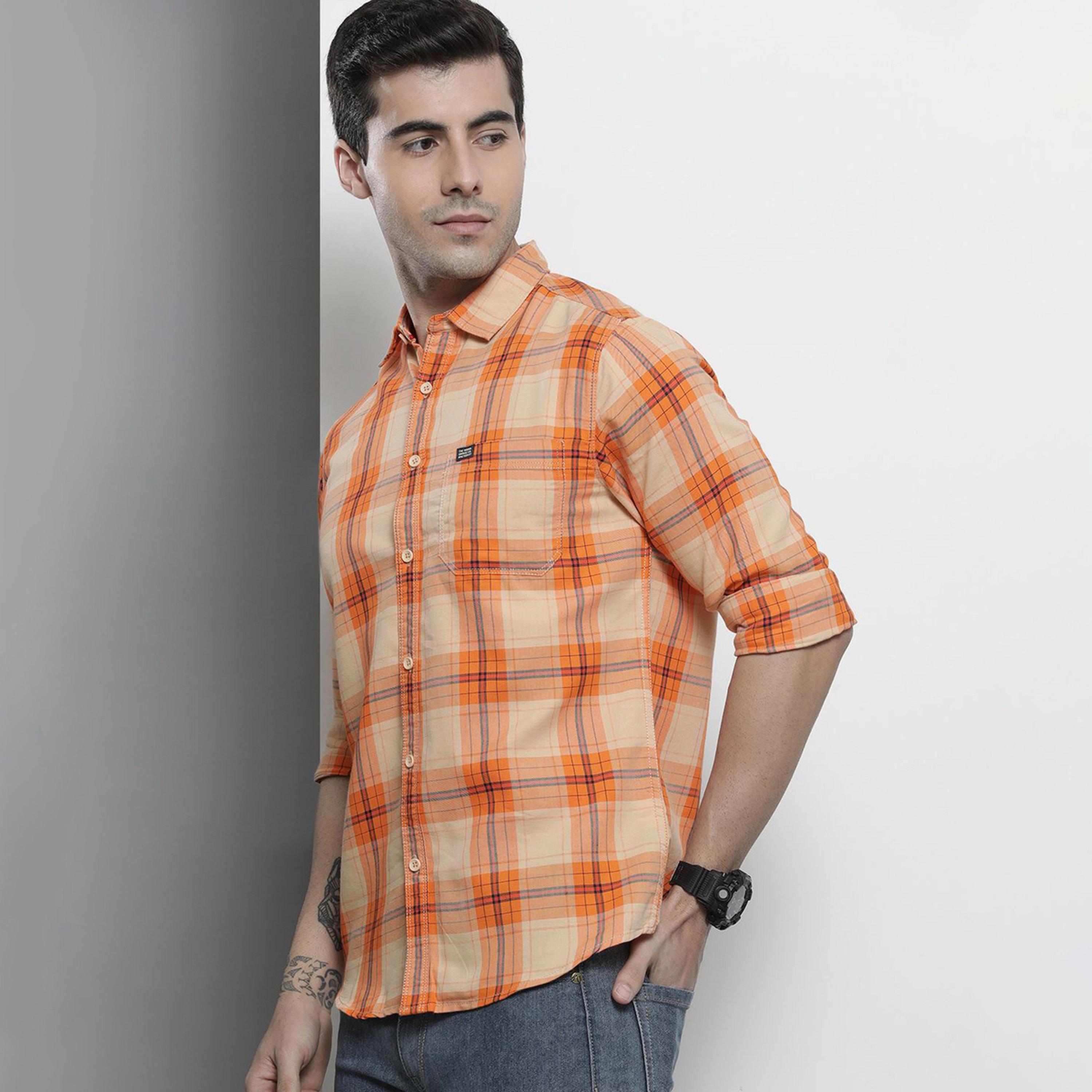 The Indian Garage Co X Styli Men Orange Checkered Casual Shirt-men-clothing-shirts-image-4