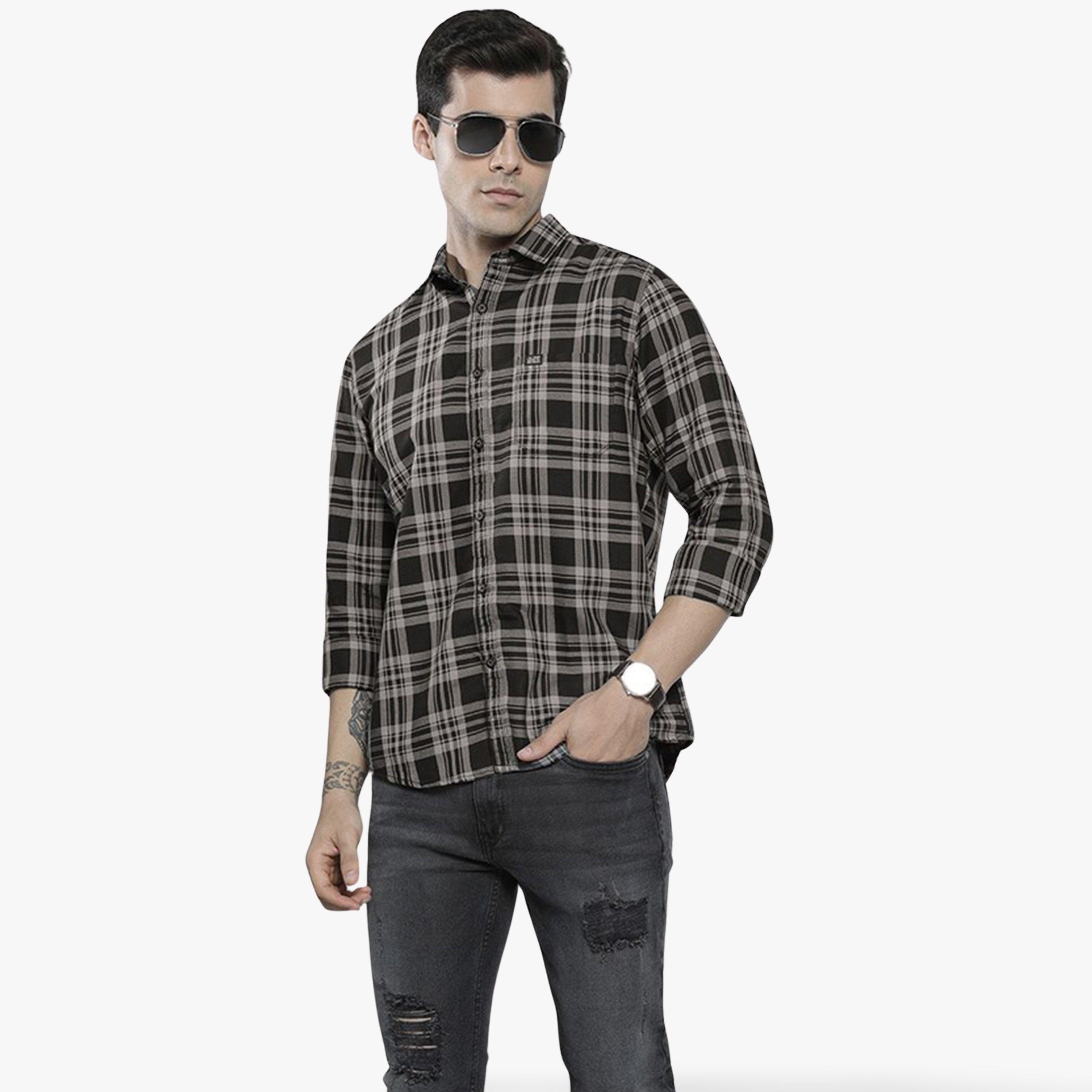 The Indian Garage Co X Styli Men Black Plaid Spread Collar Casual Shirt-men-clothing-shirts-image-1