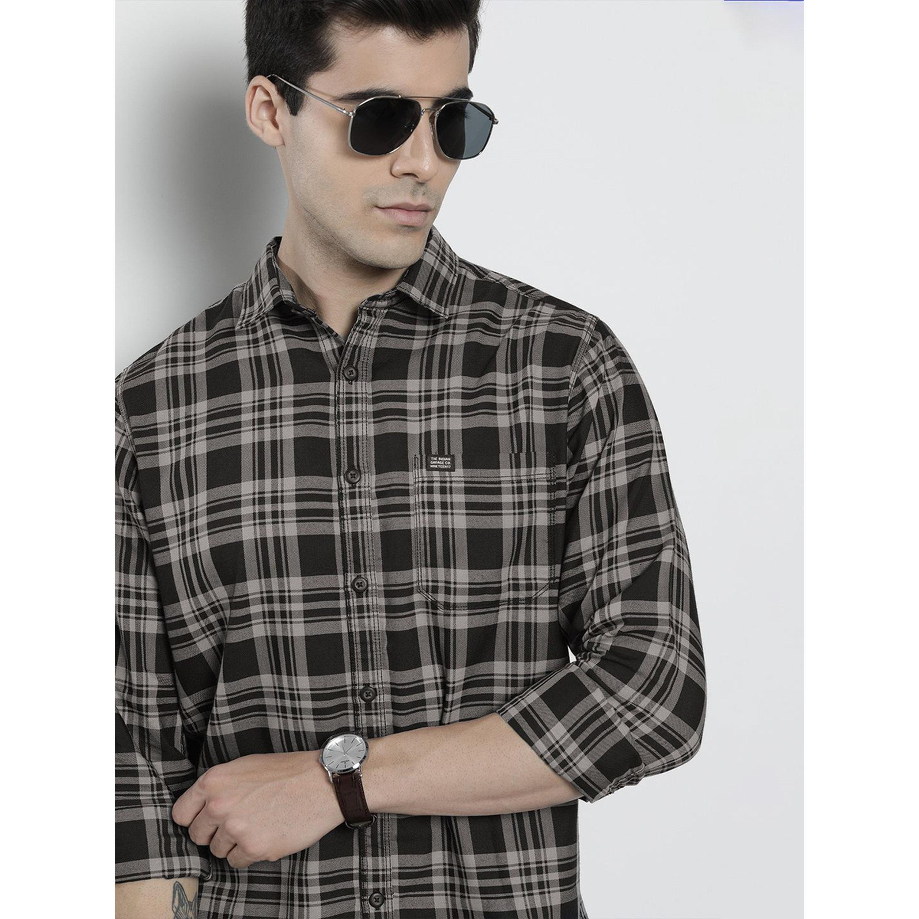 The Indian Garage Co X Styli Men Black Plaid Spread Collar Casual Shirt-men-clothing-shirts-image-2