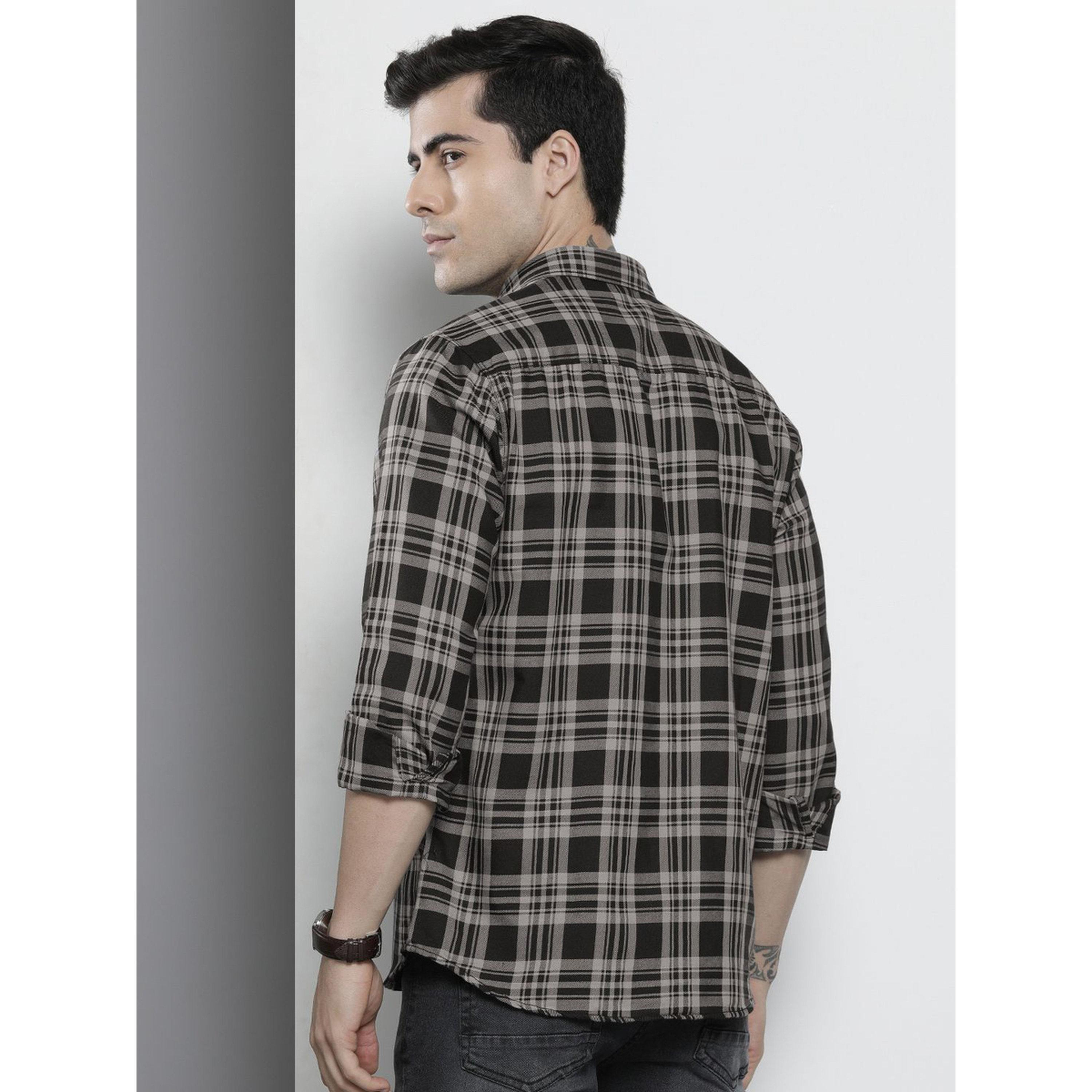 ذا انديان كراج كو × ستايلي - قميص رجالي كاجوال أسود منقوش بياقة واسعة-men-clothing-shirts-image-4