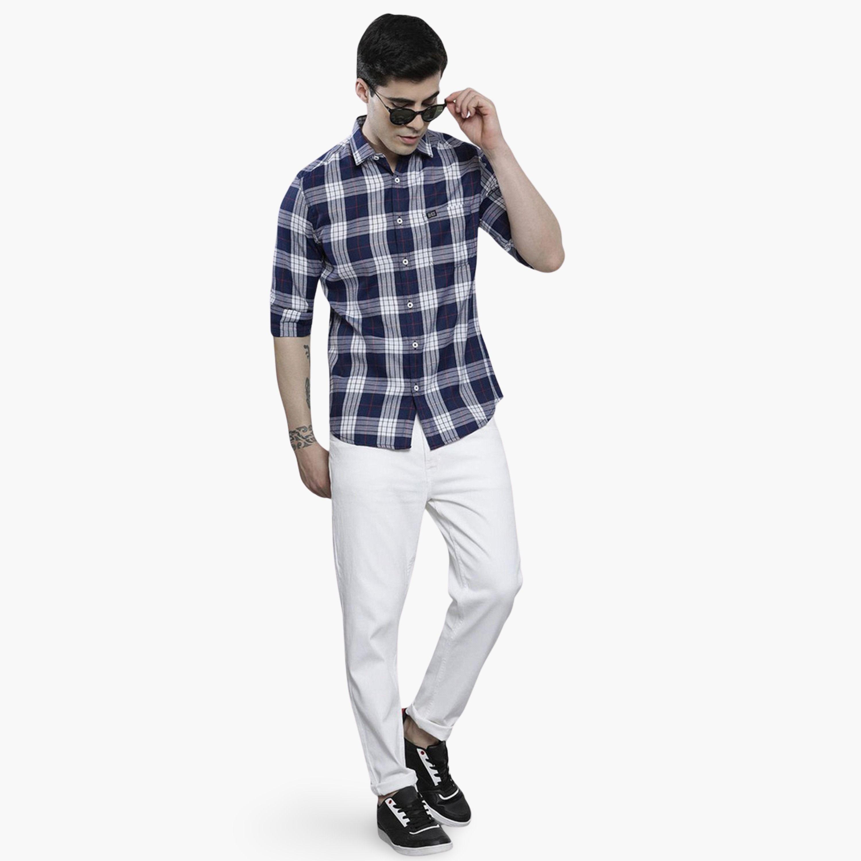 The Indian Garage Co X Styli Navy Blue Checked Casual Shirt for Men-men-clothing-shirts-image-2