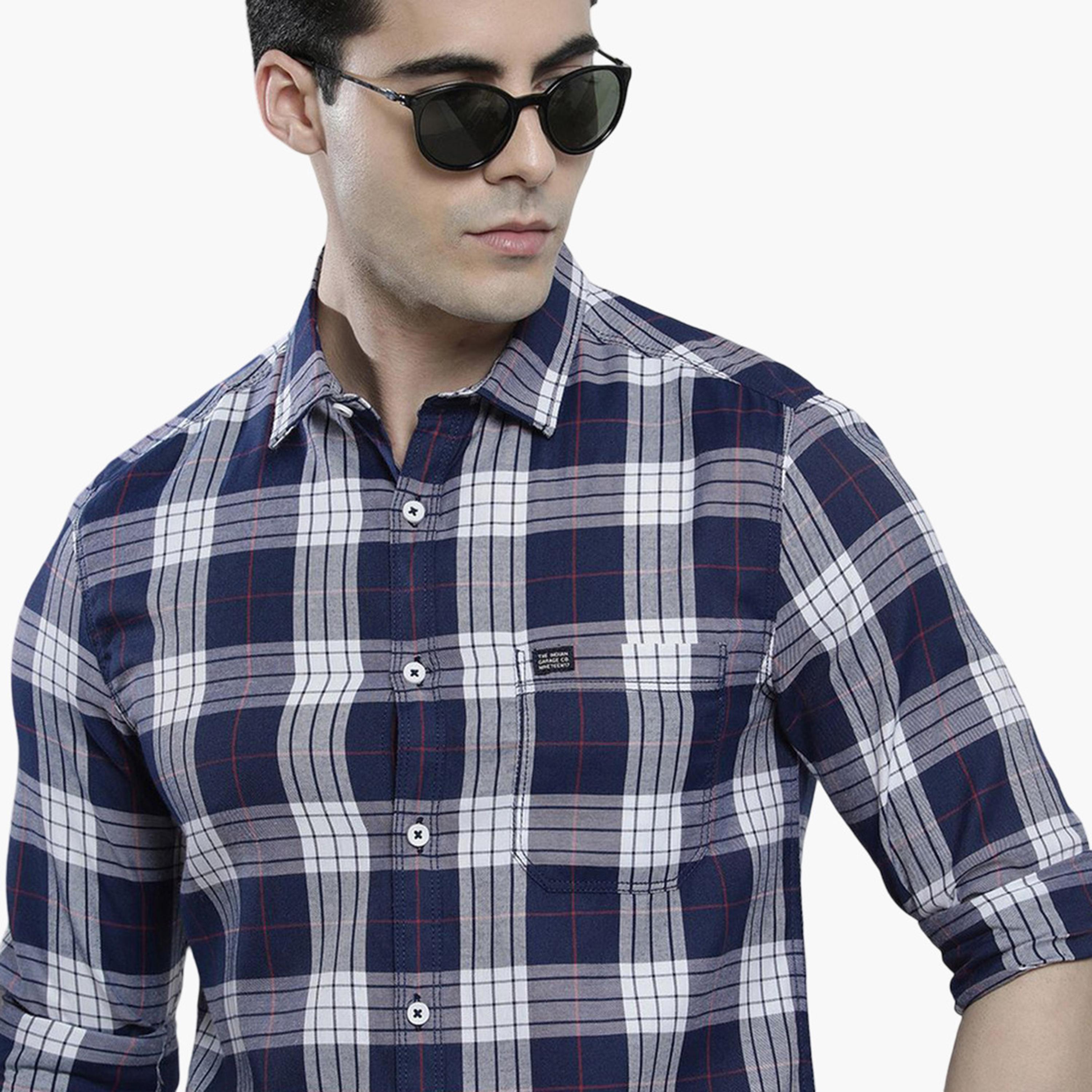 The Indian Garage Co X Styli Navy Blue Checked Casual Shirt for Men-men-clothing-shirts-image-4
