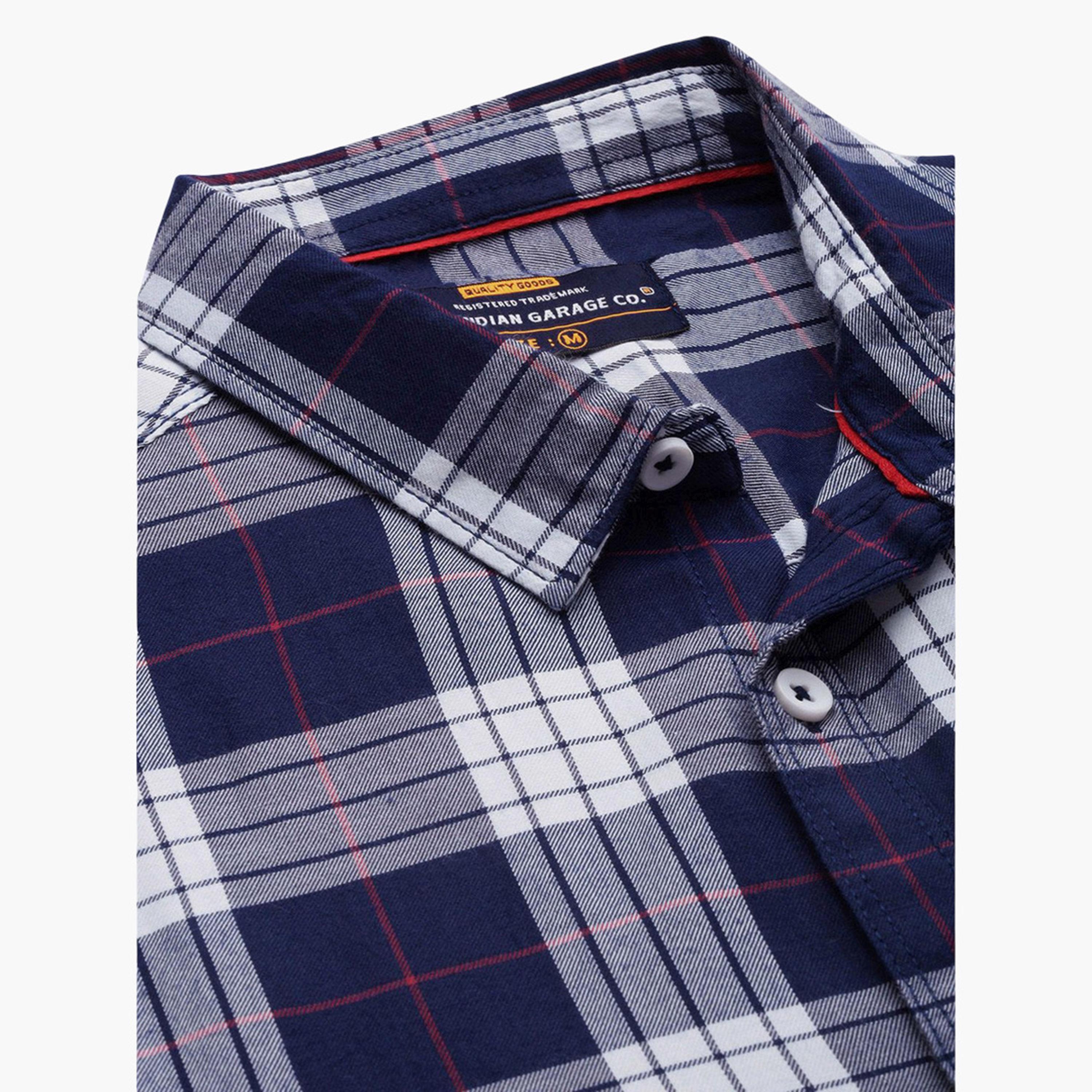 The Indian Garage Co X Styli Navy Blue Checked Casual Shirt for Men-men-clothing-shirts-image-5