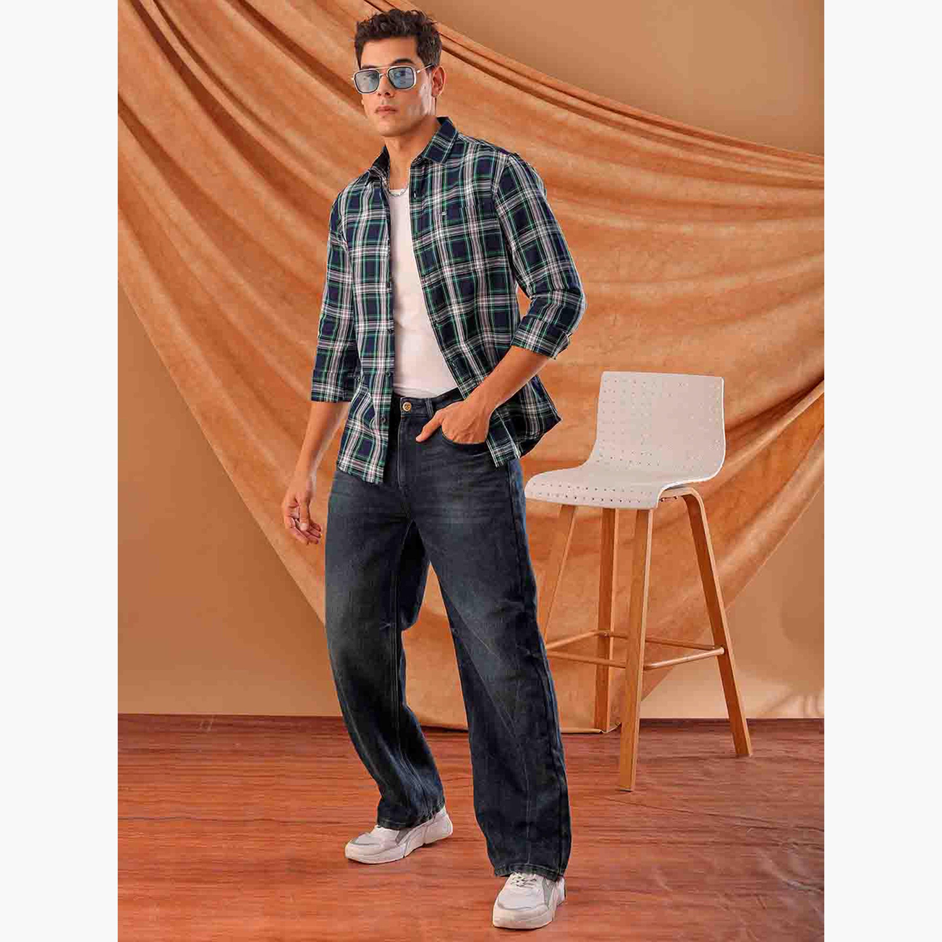The Indian Garage Co X Styli Men Blue Plaid Slim Fit Shirt-men-clothing-shirts-image-2