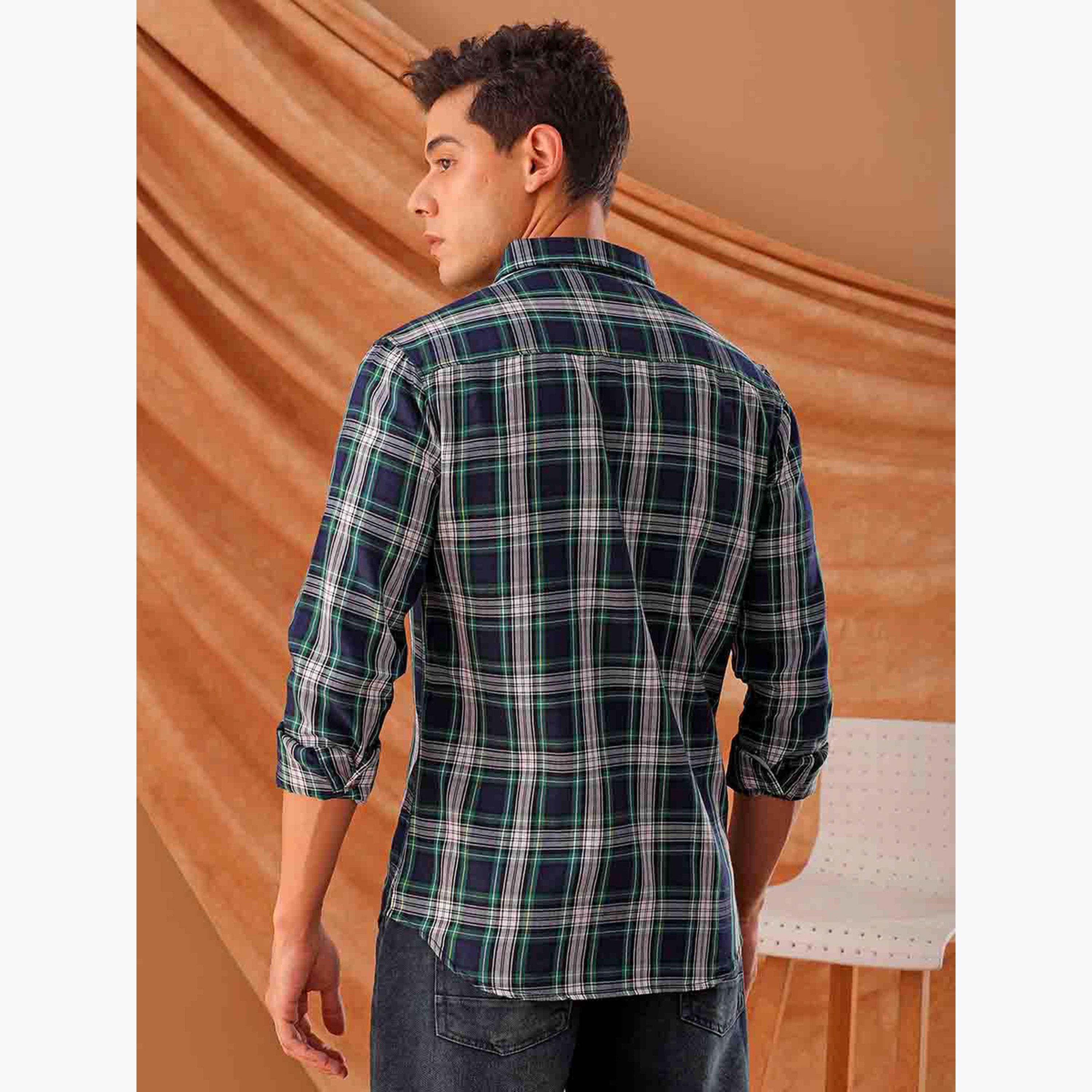ذا انديان كراج كو × ستايلي - قميص رجالي أزرق منقوش تصميم نحيف-men-clothing-shirts-image-3