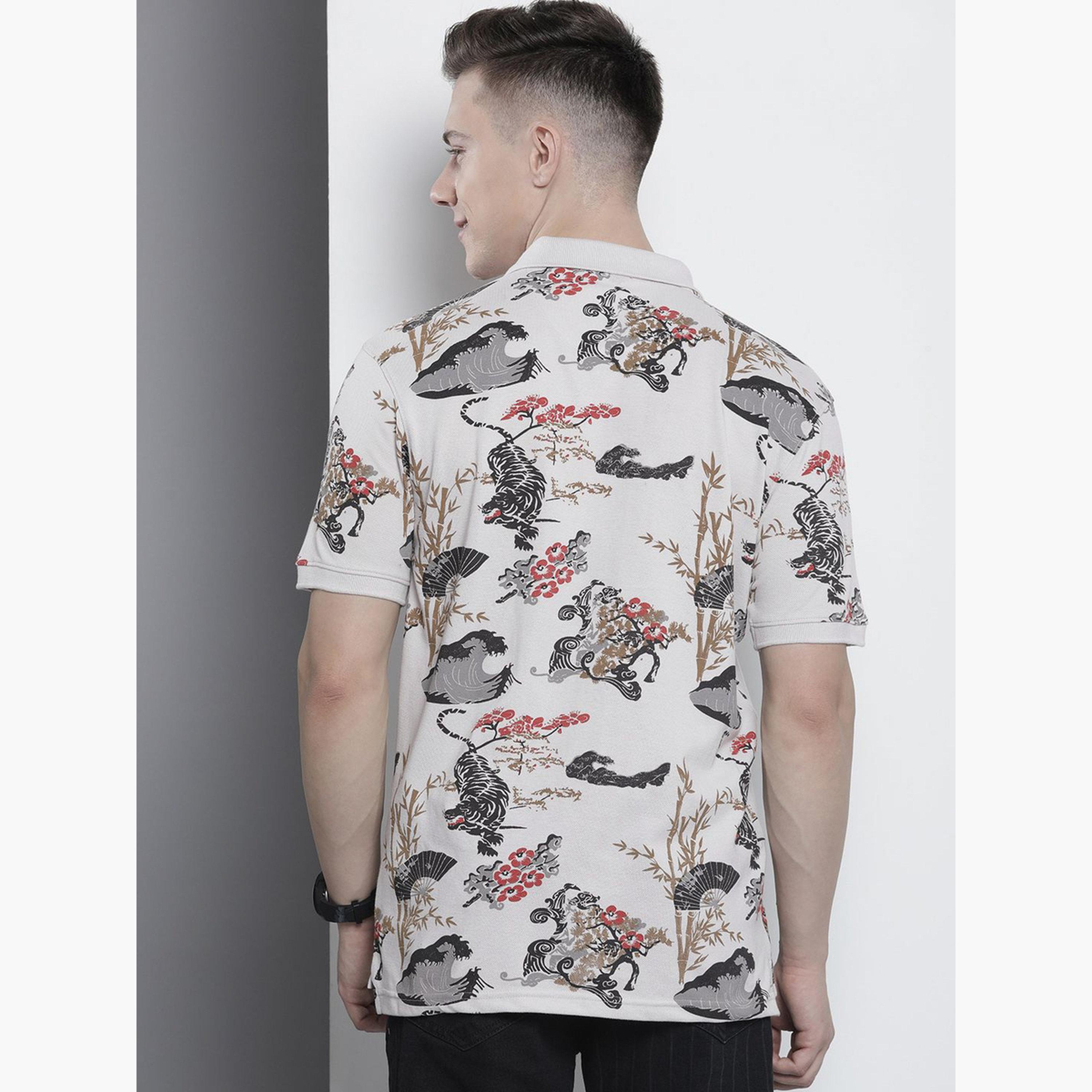 ذا انديان كراج كو × ستايلي - قميص بولو رجالي بطبعة حيوانية لون بيج-men-clothing-tshirtsandpolos-polos-image-3