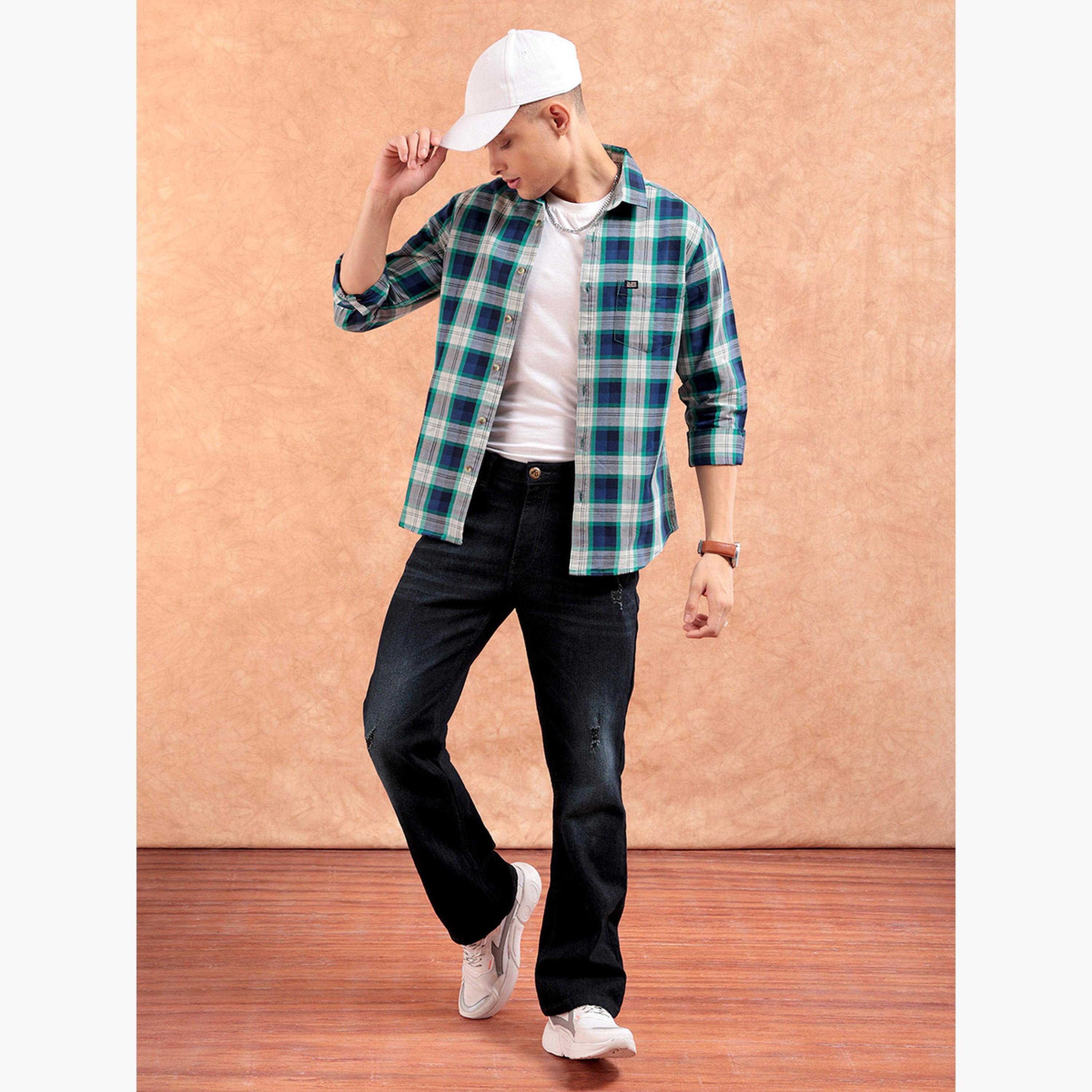 ذا انديان كراج كو × ستايلي - قميص رجالي كاجوال ضيق منقوش لون أخضر-men-clothing-shirts-image-2