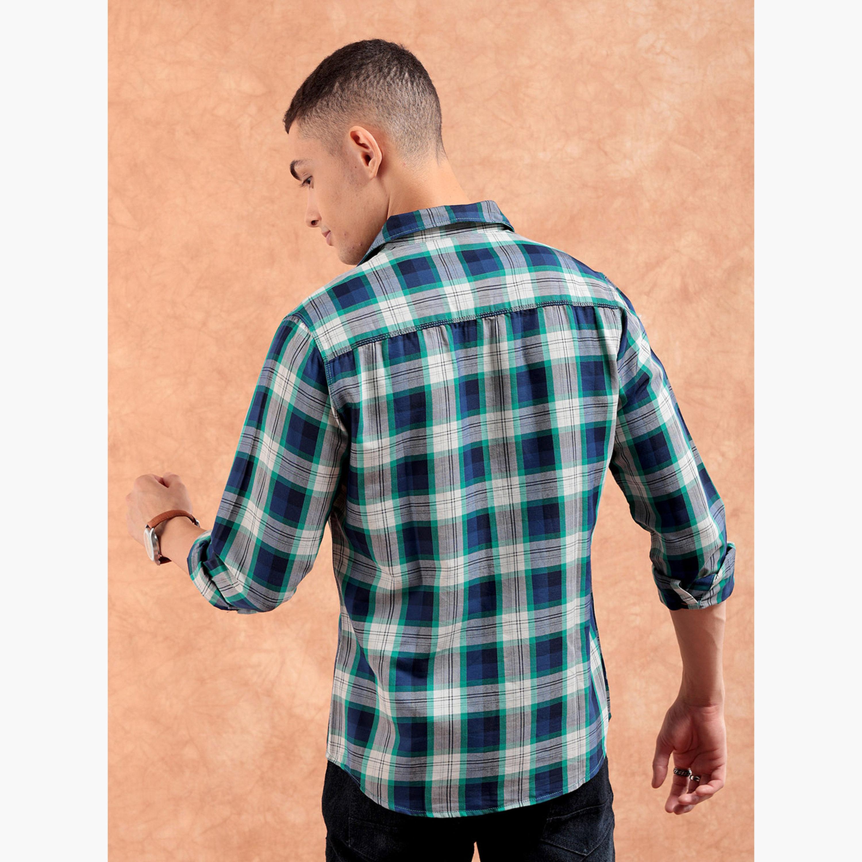 ذا انديان كراج كو × ستايلي - قميص رجالي كاجوال ضيق منقوش لون أخضر-men-clothing-shirts-image-3