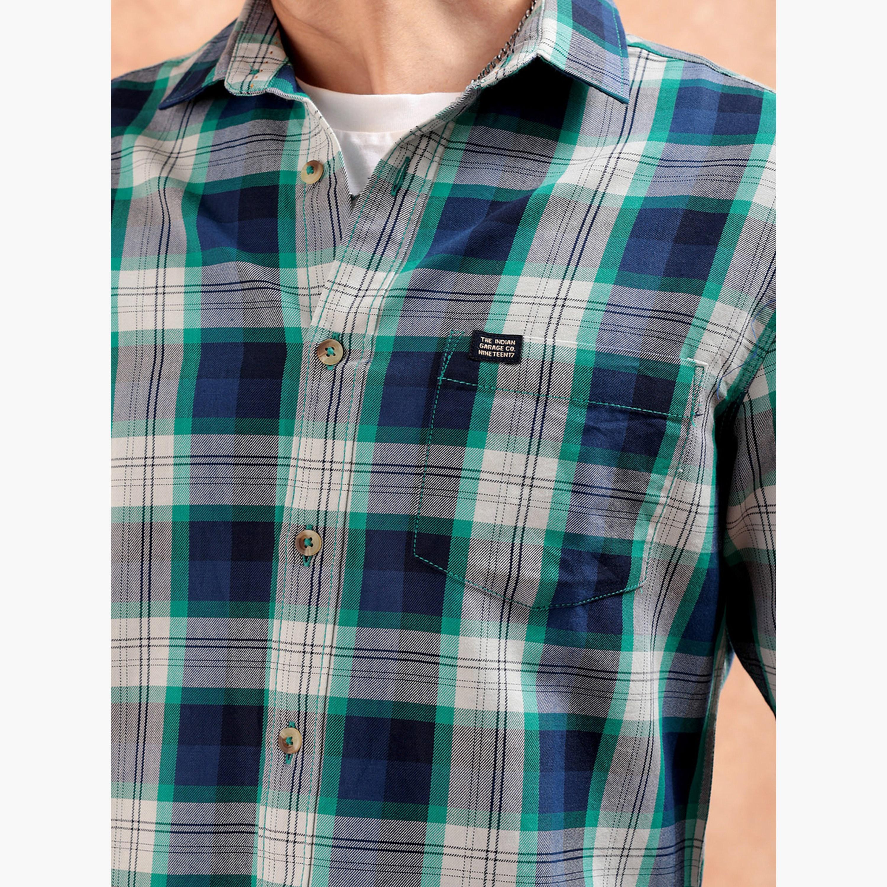 ذا انديان كراج كو × ستايلي - قميص رجالي كاجوال ضيق منقوش لون أخضر-men-clothing-shirts-image-5