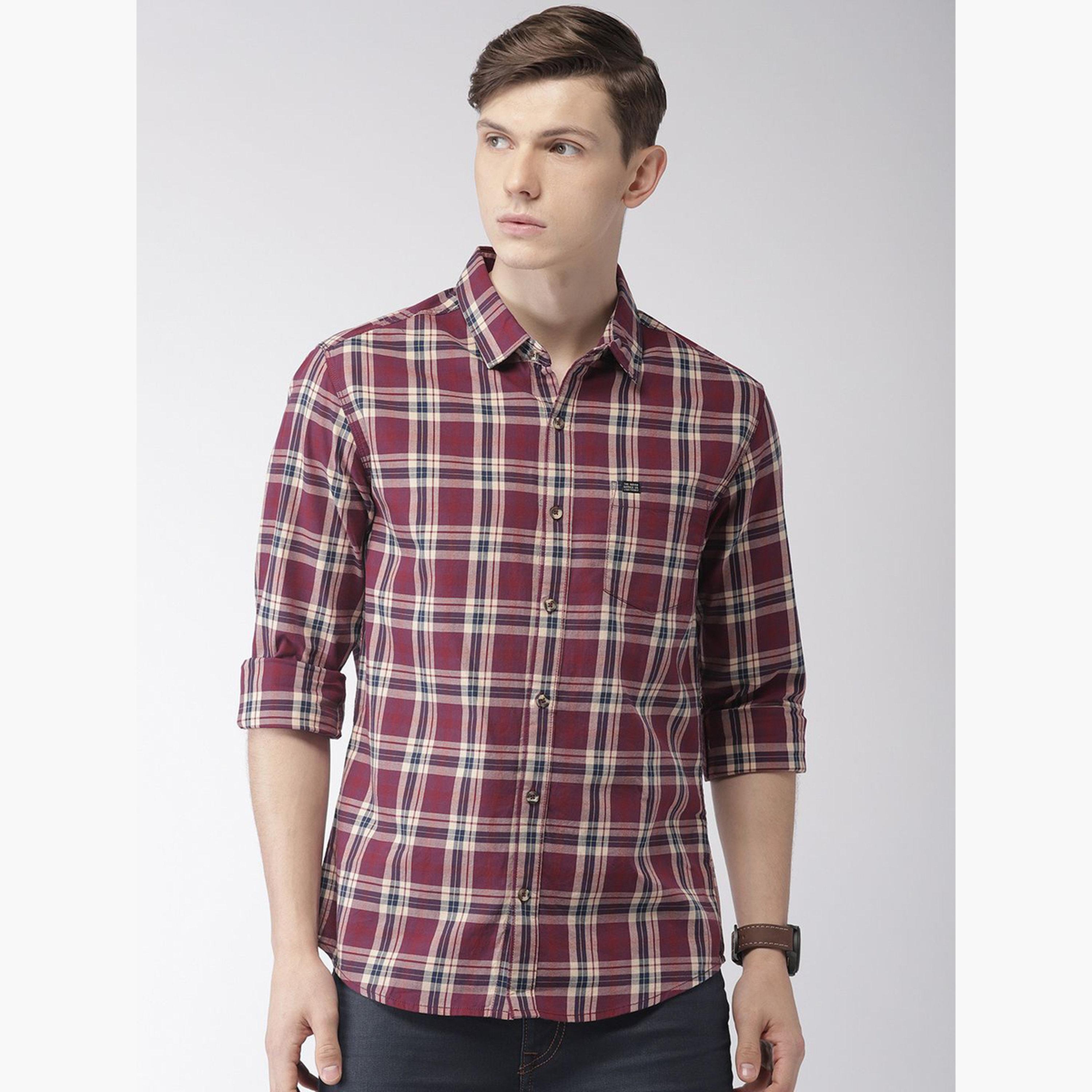 The Indian Garage Co X Styli Maroon Checked Slim Fit Shirt for Men-men-clothing-shirts-image-1