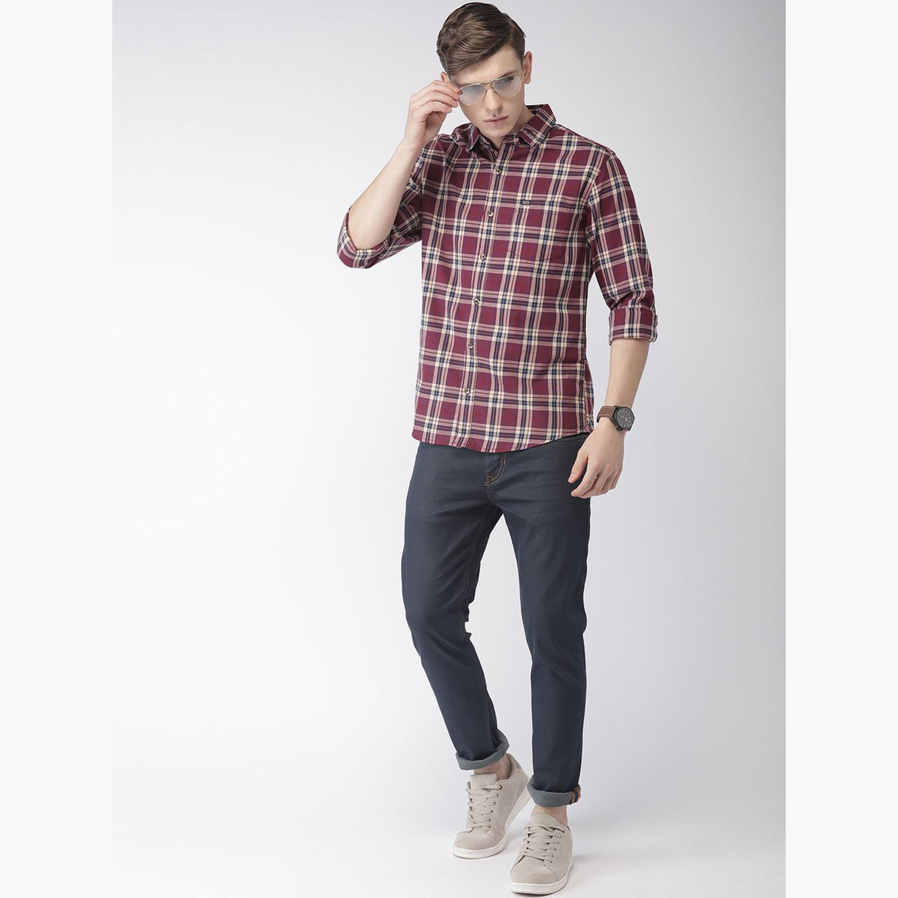 The Indian Garage Co X Styli Maroon Checked Slim Fit Shirt for Men-men-clothing-shirts-image-2