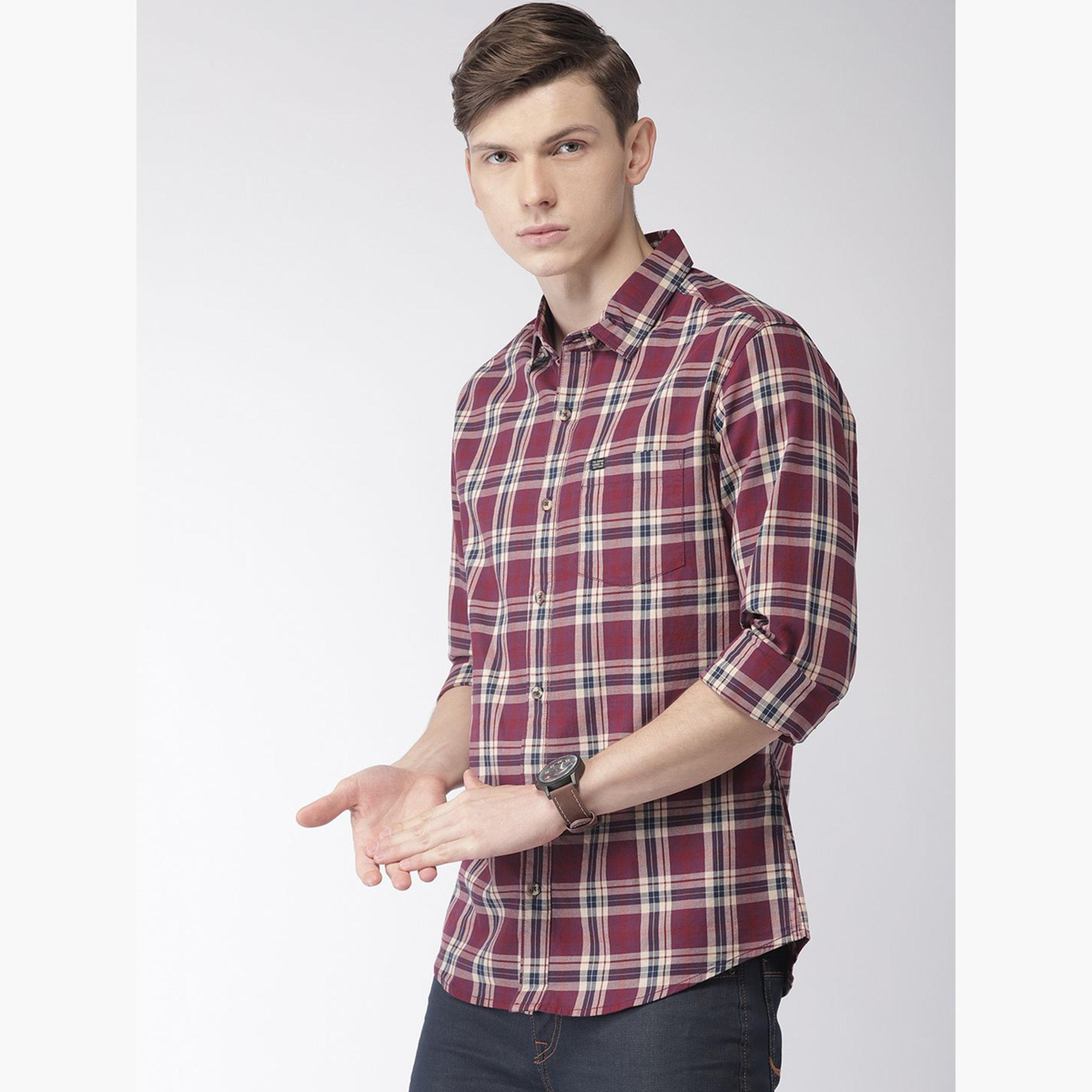 The Indian Garage Co X Styli Maroon Checked Slim Fit Shirt for Men-men-clothing-shirts-image-3