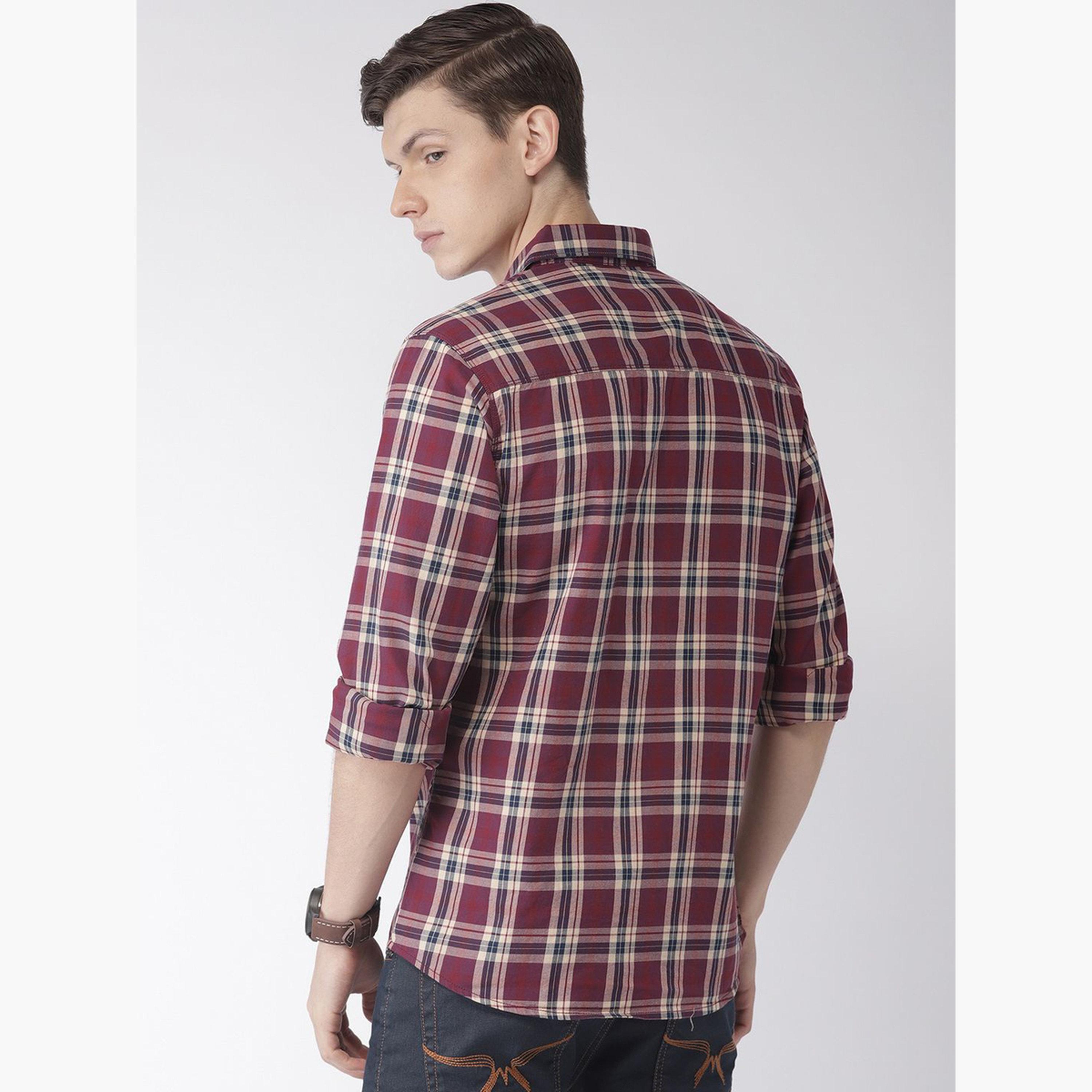 ذا انديان كراج كو × ستايلي - قميص رجالي تصميم نحيف بطبعة مربعات لون مارون-men-clothing-shirts-image-4
