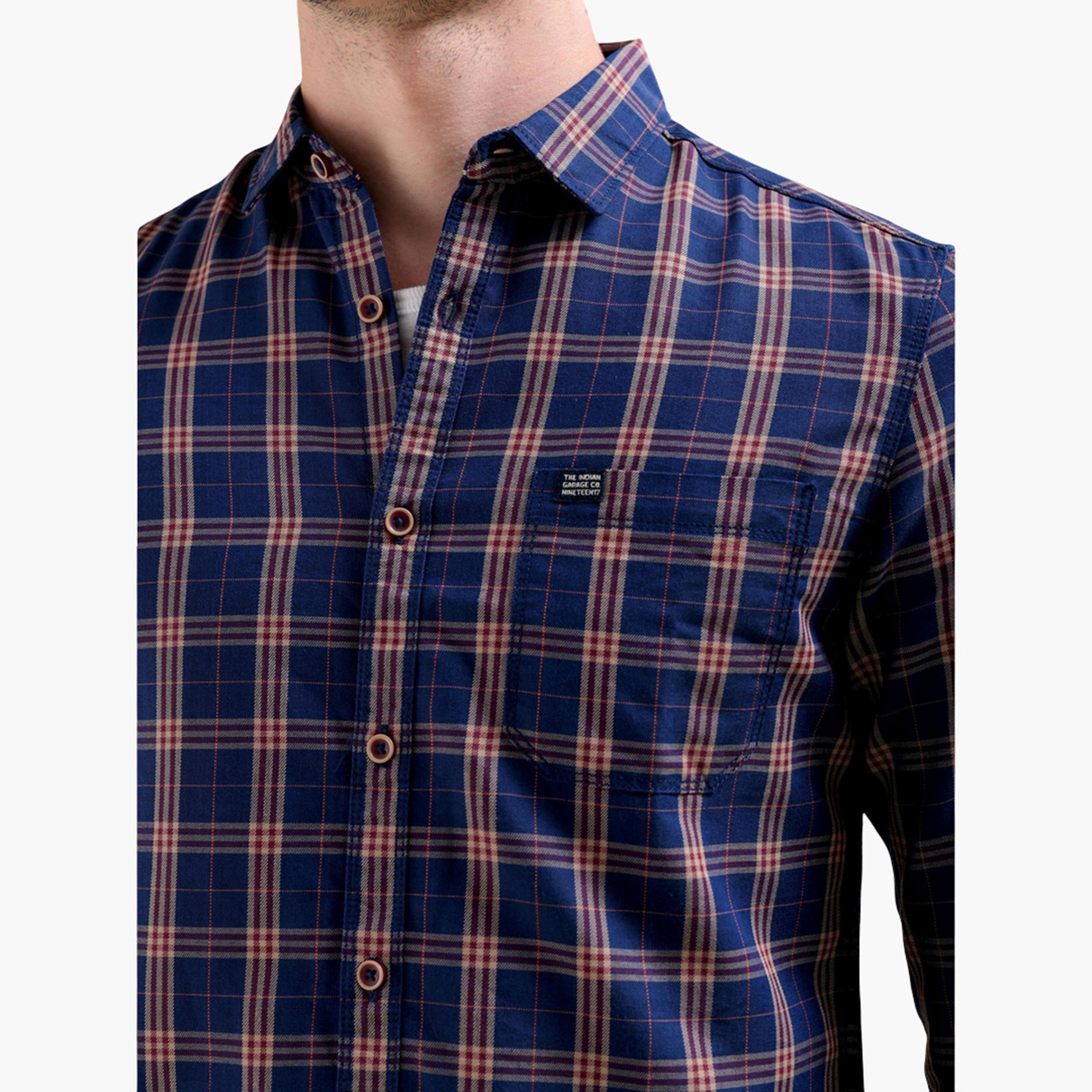 The Indian Garage Co X Styli Navy Blue Checked Slim Fit Shirt for Men-men-clothing-shirts-image-5