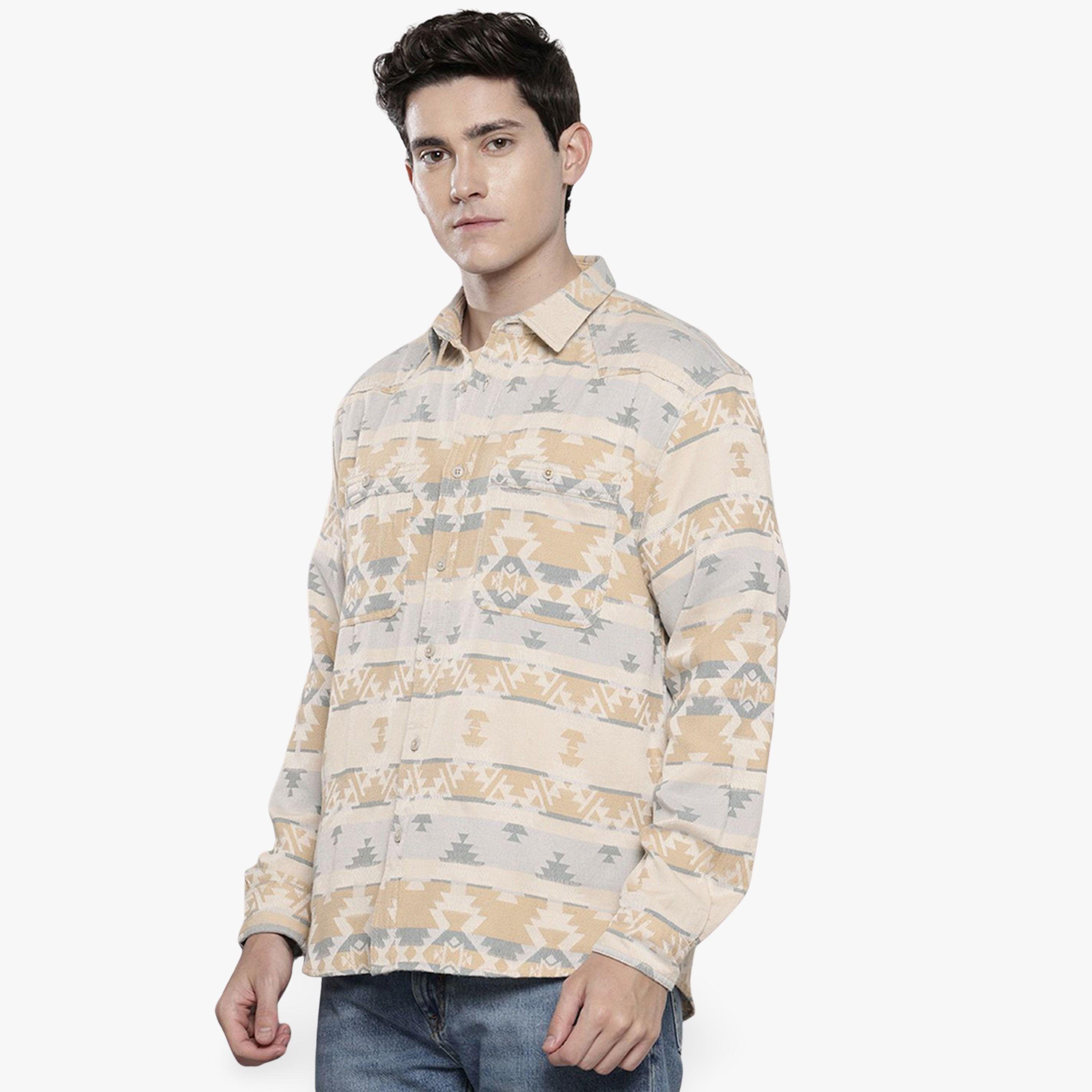 The Indian Garage Co X Styli Men Beige Patterned Textured Casual Shirt-men-clothing-shirts-image-1