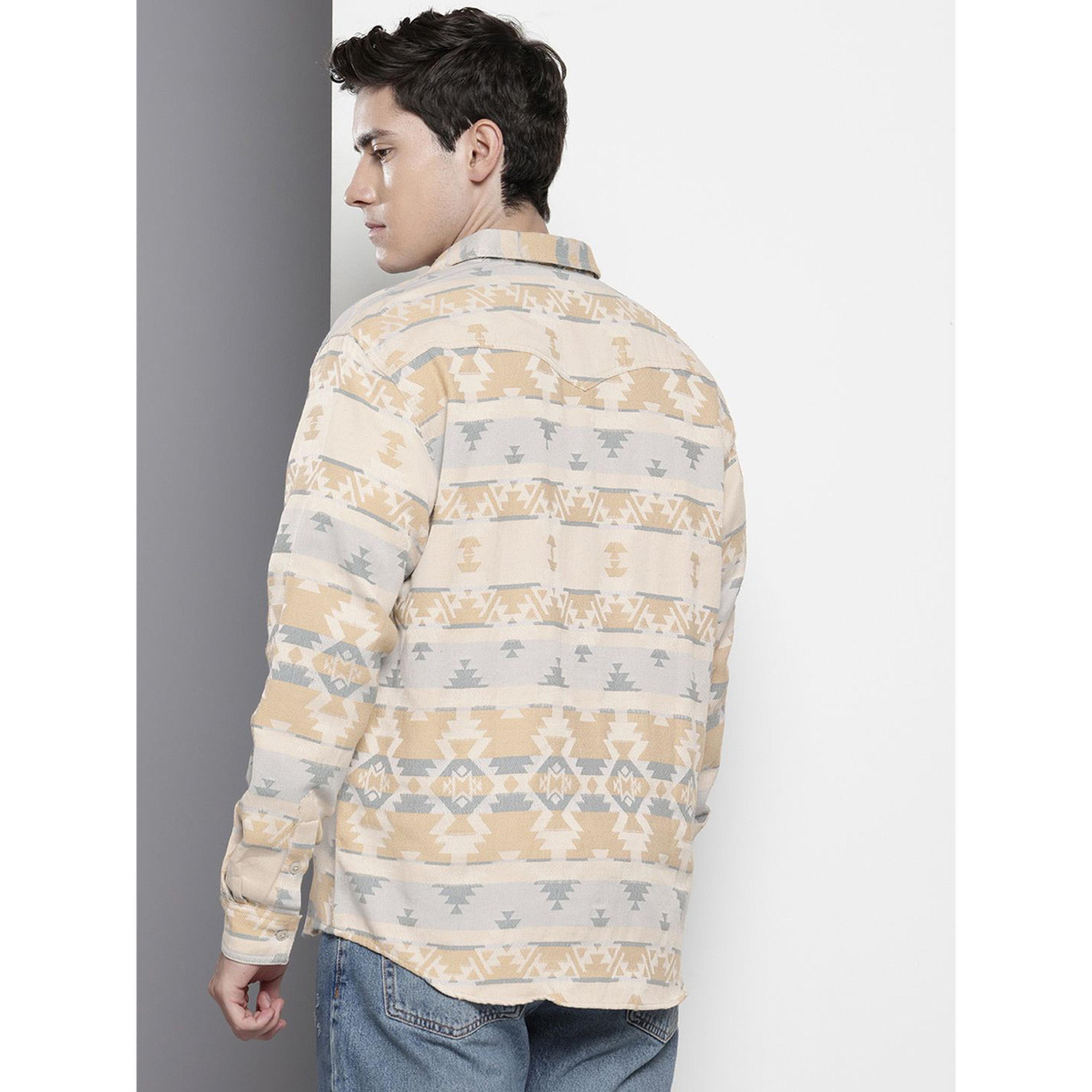 The Indian Garage Co X Styli Men Beige Patterned Textured Casual Shirt-men-clothing-shirts-image-4