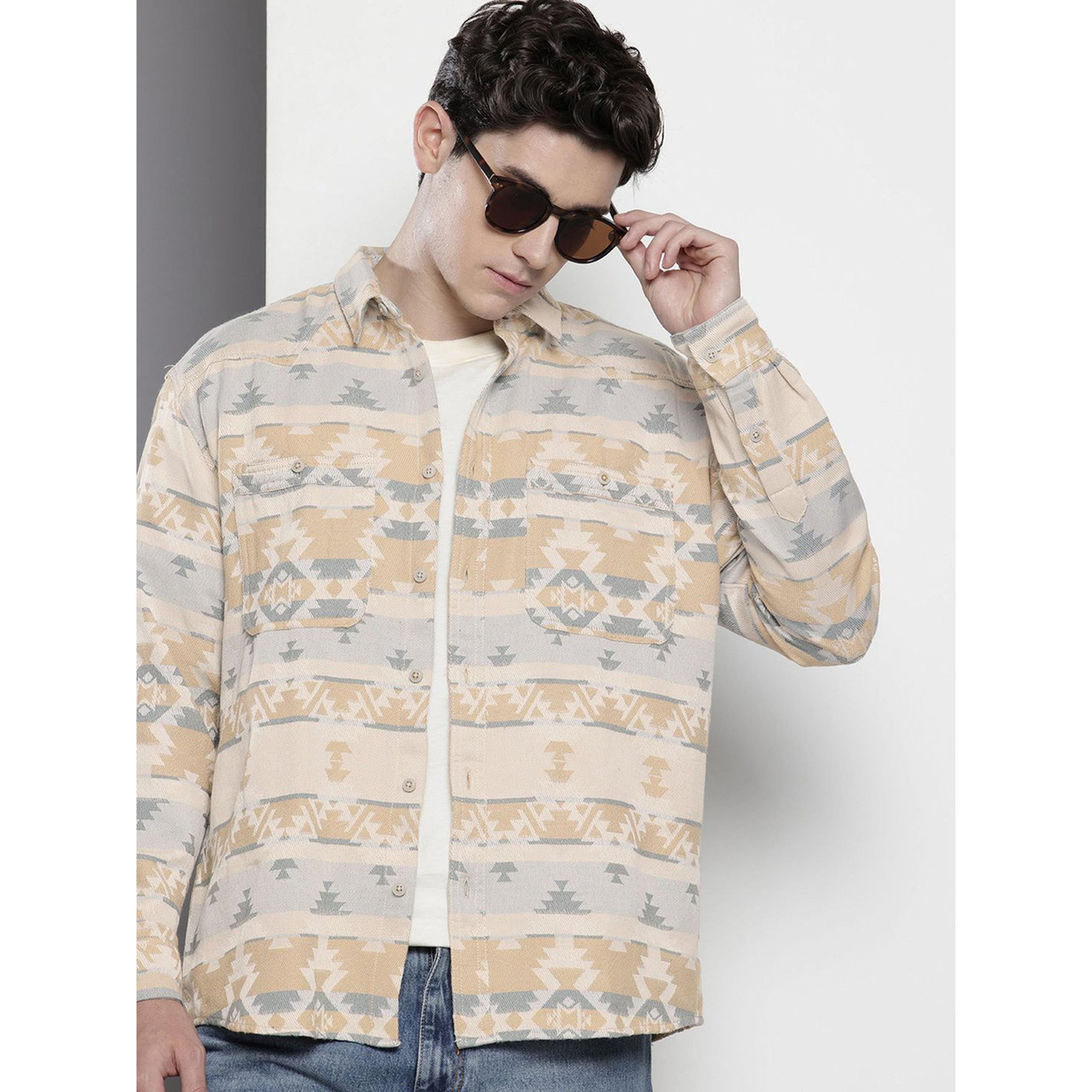 The Indian Garage Co X Styli Men Beige Patterned Textured Casual Shirt-men-clothing-shirts-image-5