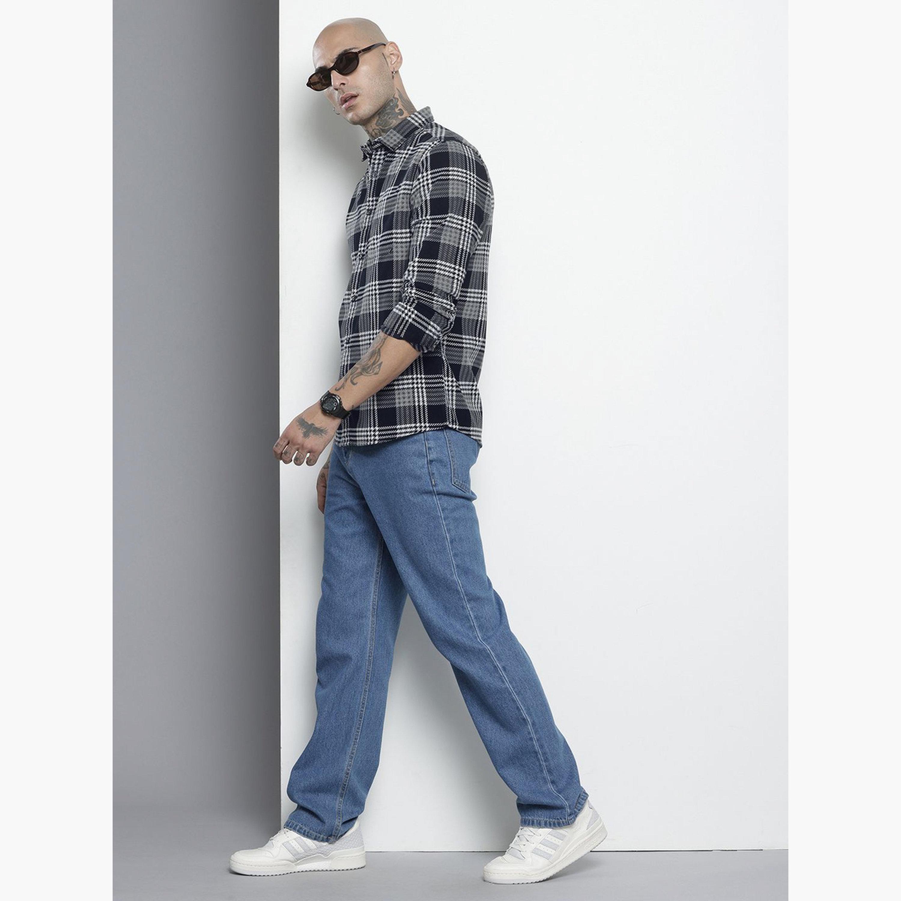 ذا انديان كراج كو × ستايلي - قميص رجالي أسود منقوش بقصّة عادية-men-clothing-shirts-image-2