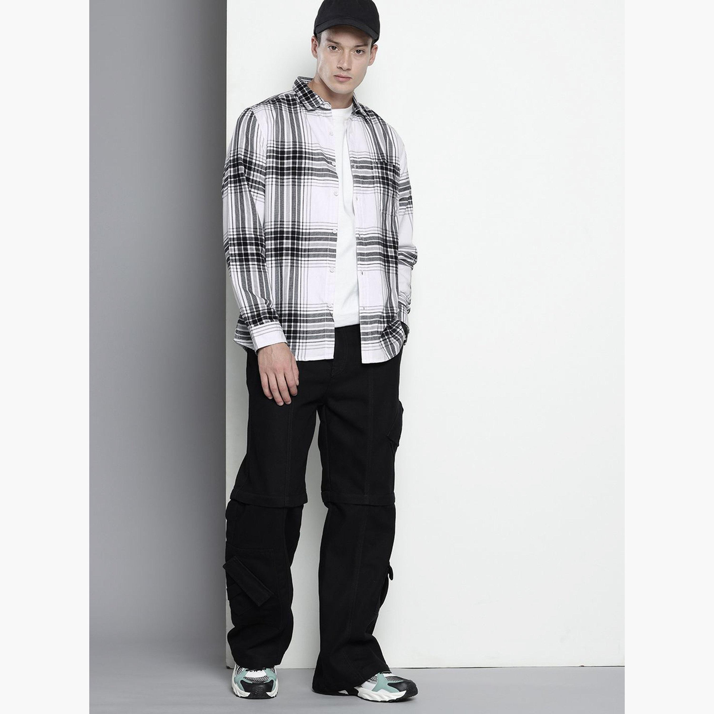 ذا انديان كراج كو × ستايلي - قميص رجالي أبيض منقوش بقصّة عادية-men-clothing-shirts-image-2