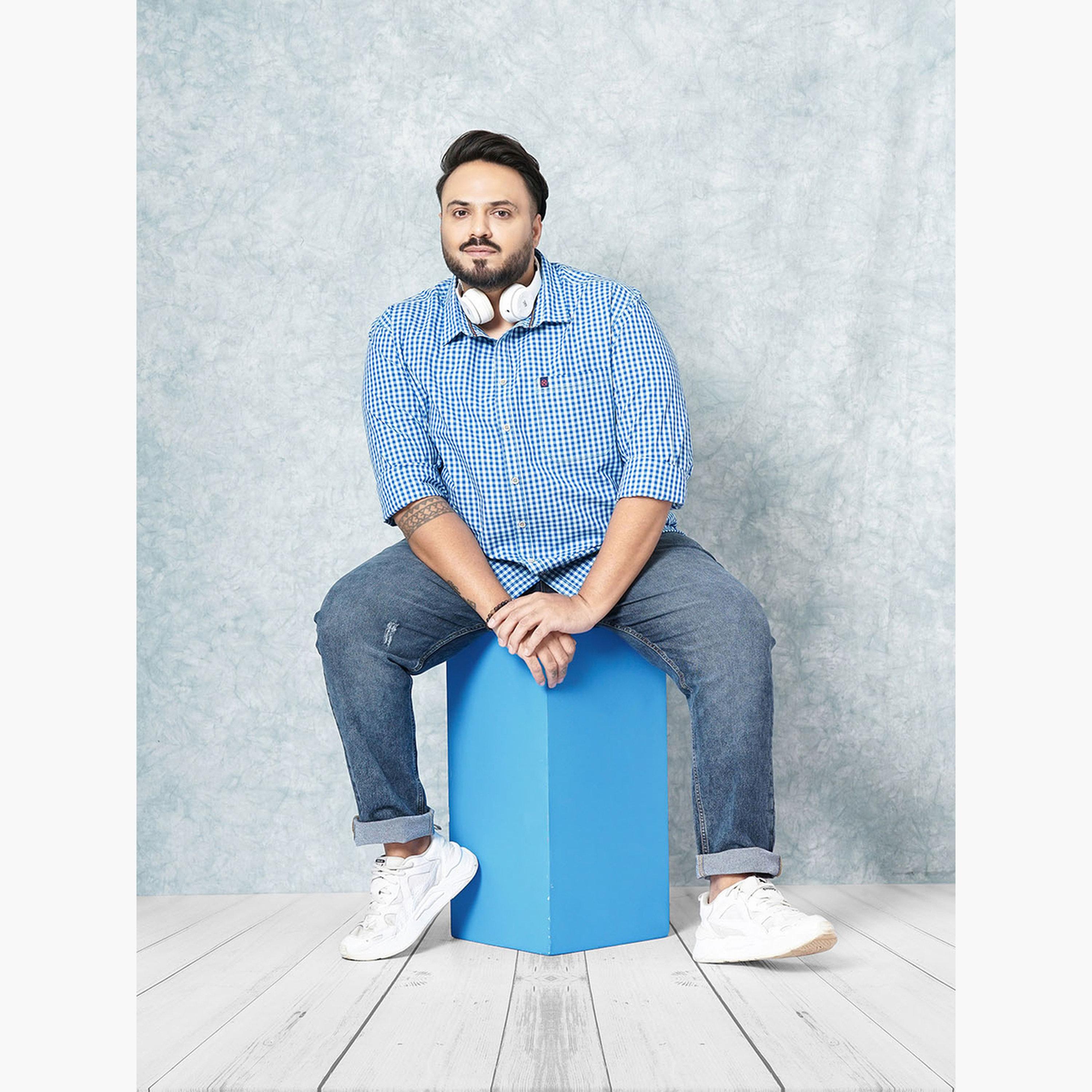 HardSoda X Styli Plus Size Blue Checked Cotton Blend Shirt-men-clothing-shirts-image-2