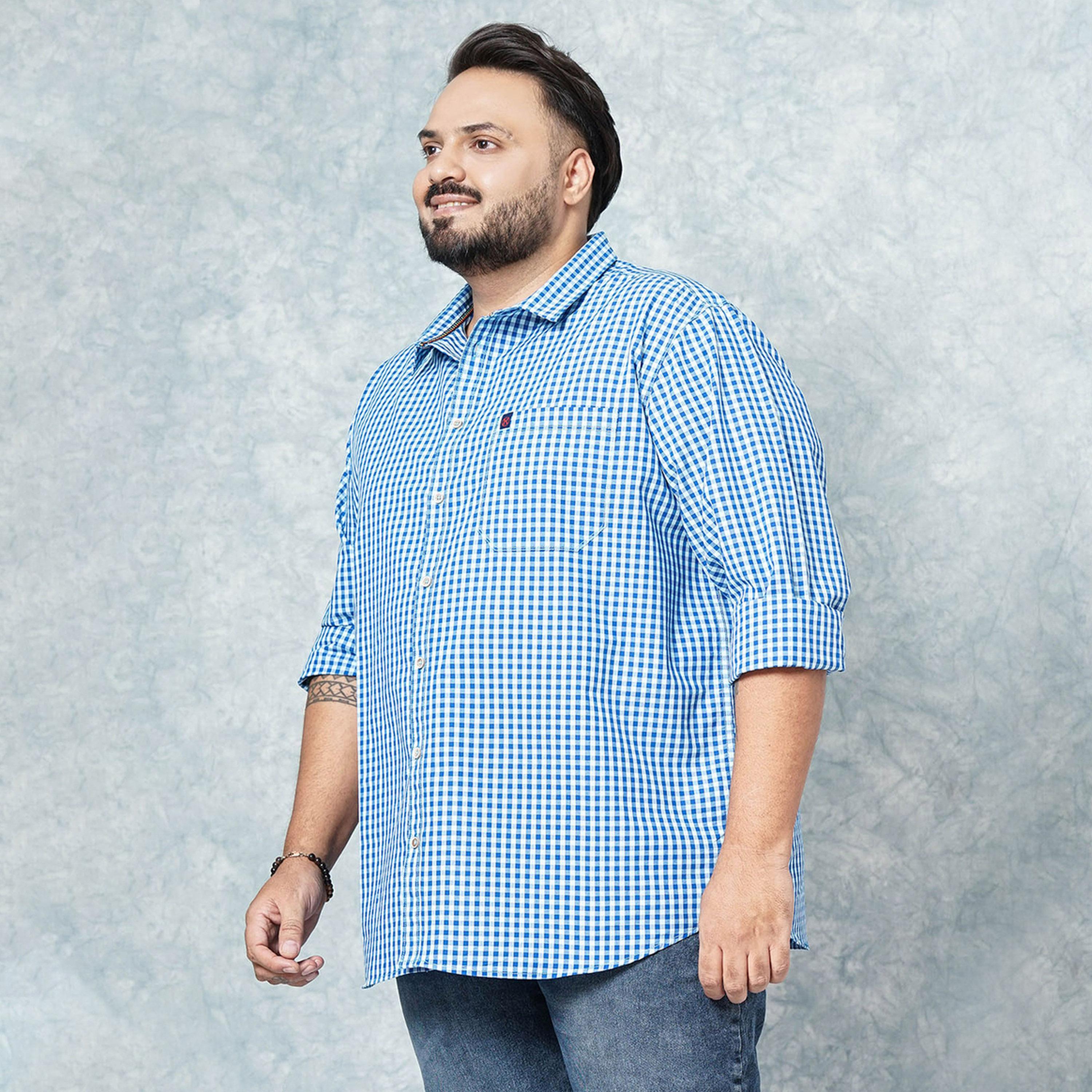HardSoda X Styli Plus Size Blue Checked Cotton Blend Shirt-men-clothing-shirts-image-3
