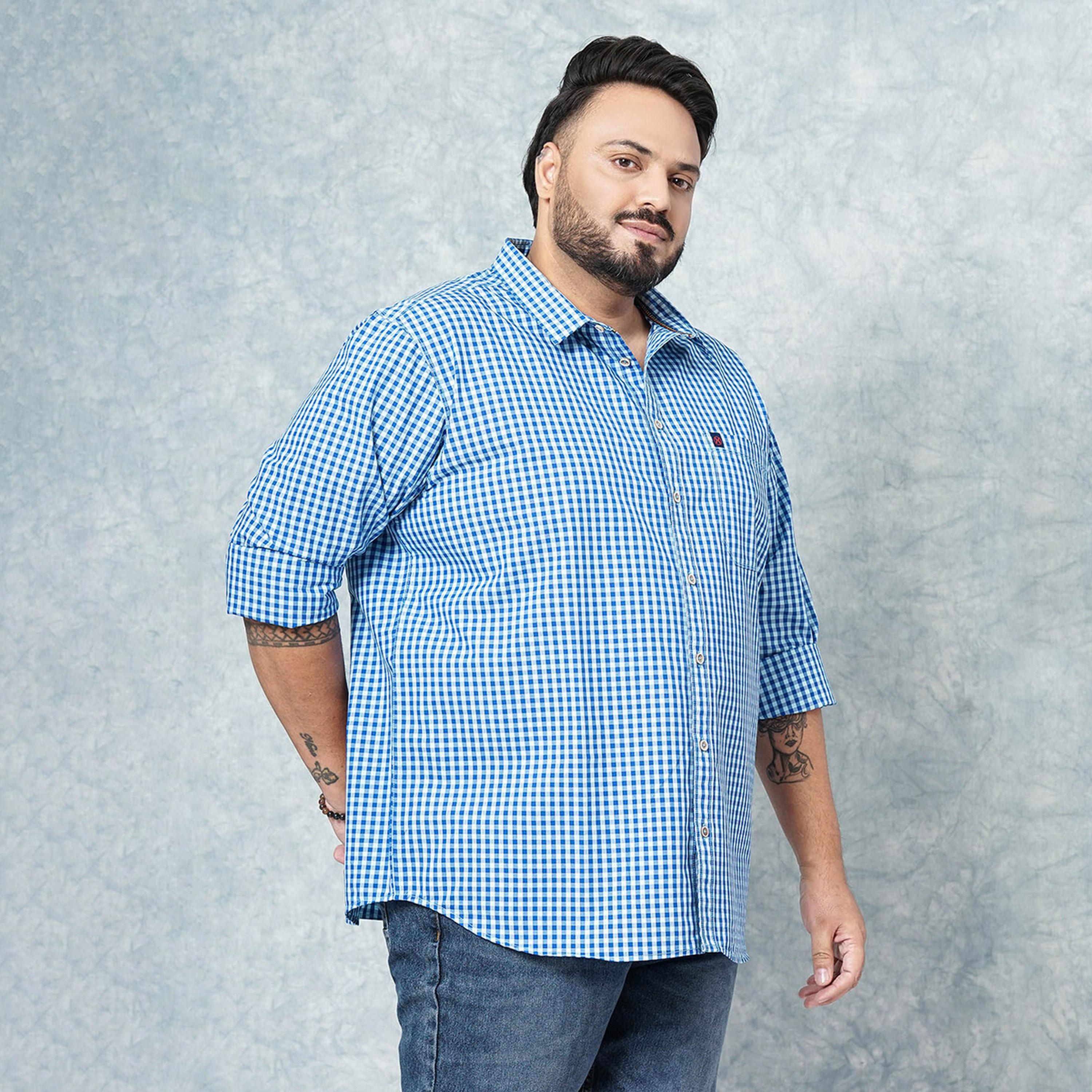 HardSoda X Styli Plus Size Blue Checked Cotton Blend Shirt-men-clothing-shirts-image-4