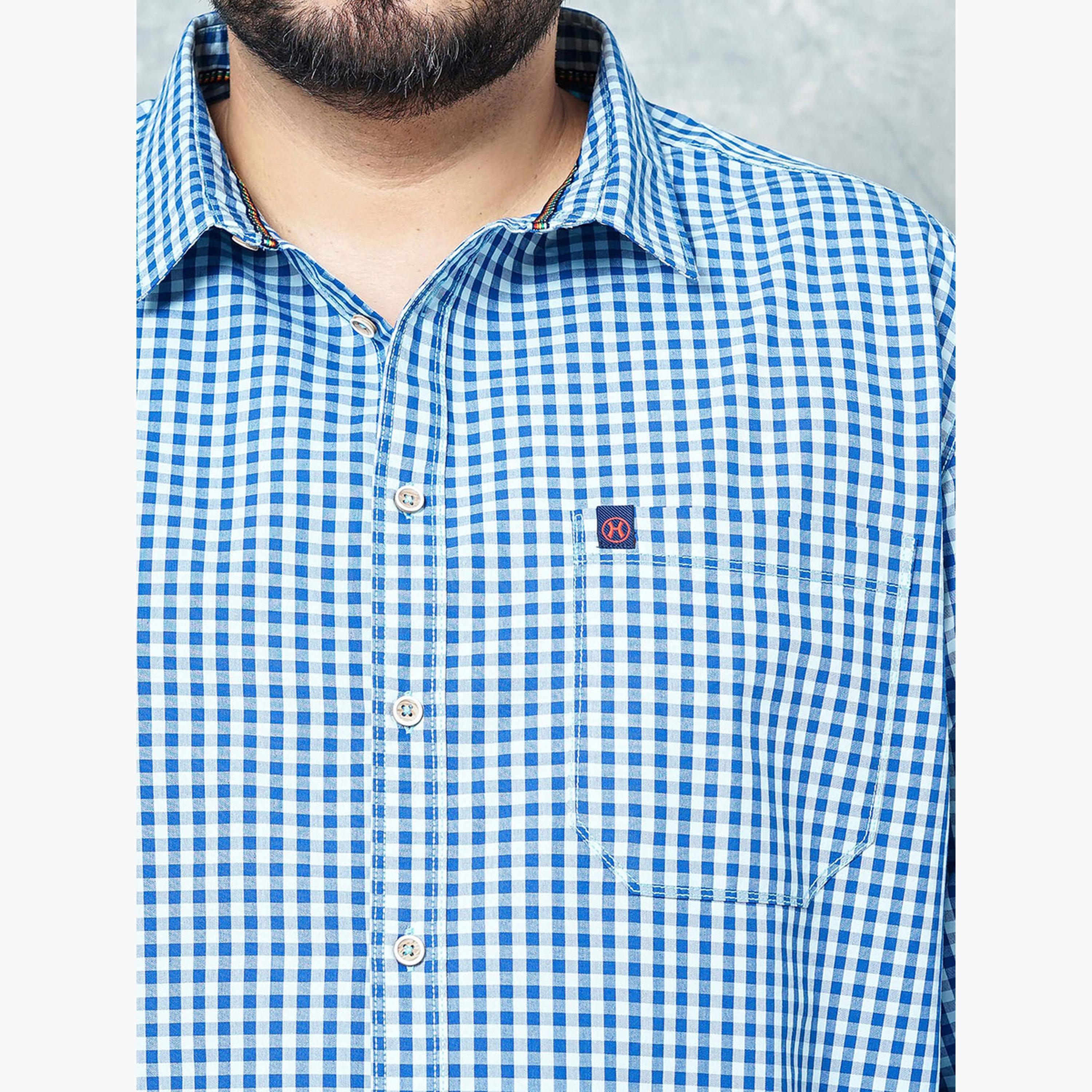 HardSoda X Styli Plus Size Blue Checked Cotton Blend Shirt-men-clothing-shirts-image-6