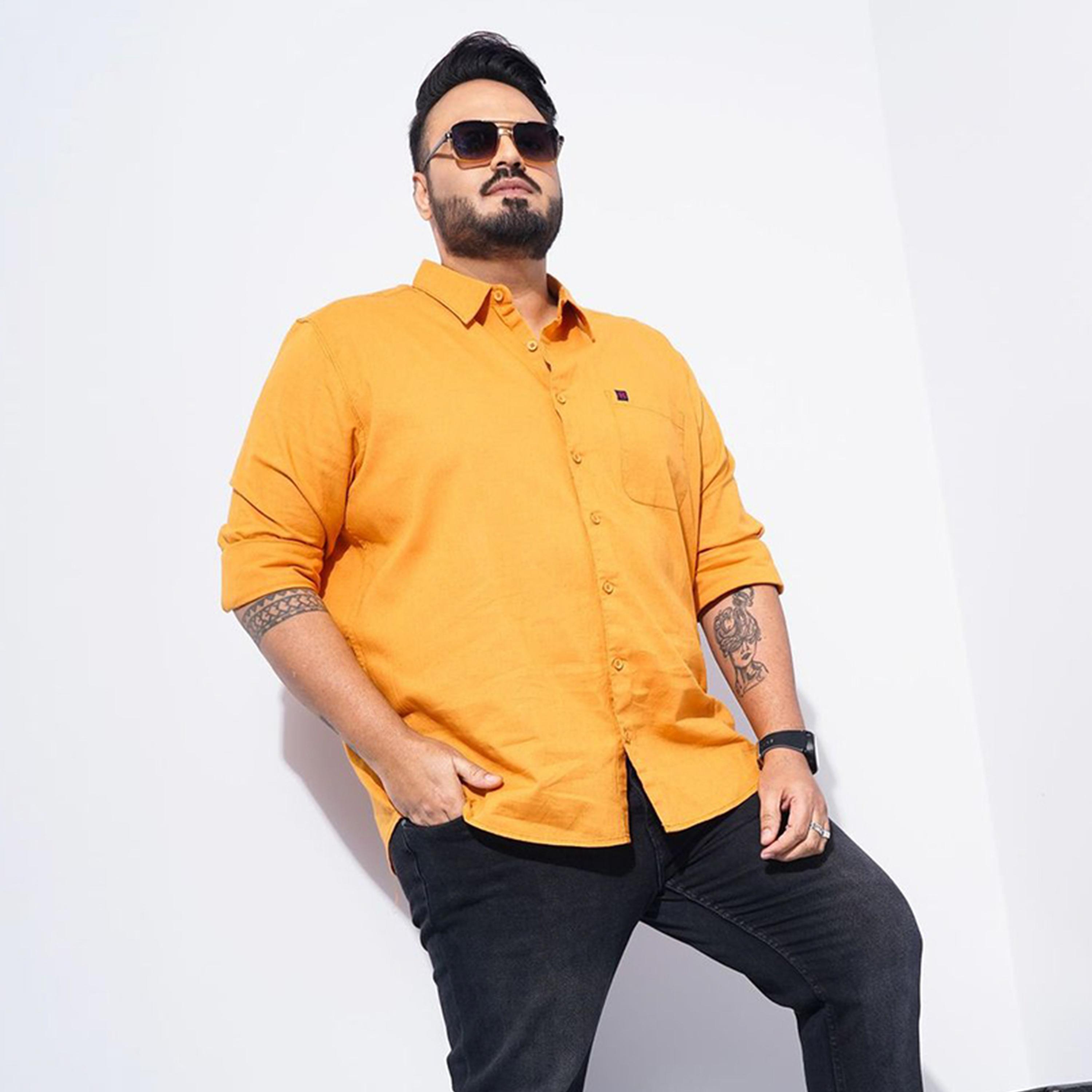 HardSoda X Styli Plus Size Orange Cotton Casual Shirt-men-clothing-shirts-image-1