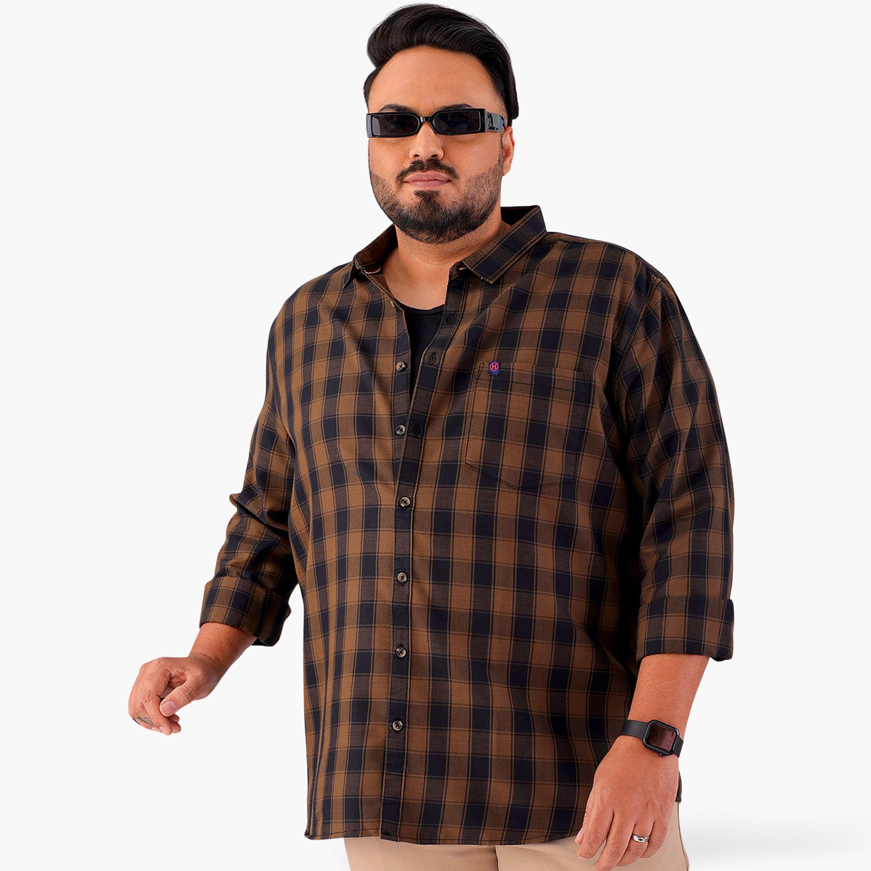 HardSoda X Styli Plus Size Brown Checked Cotton Blend Shirt-men-clothing-shirts-image-1