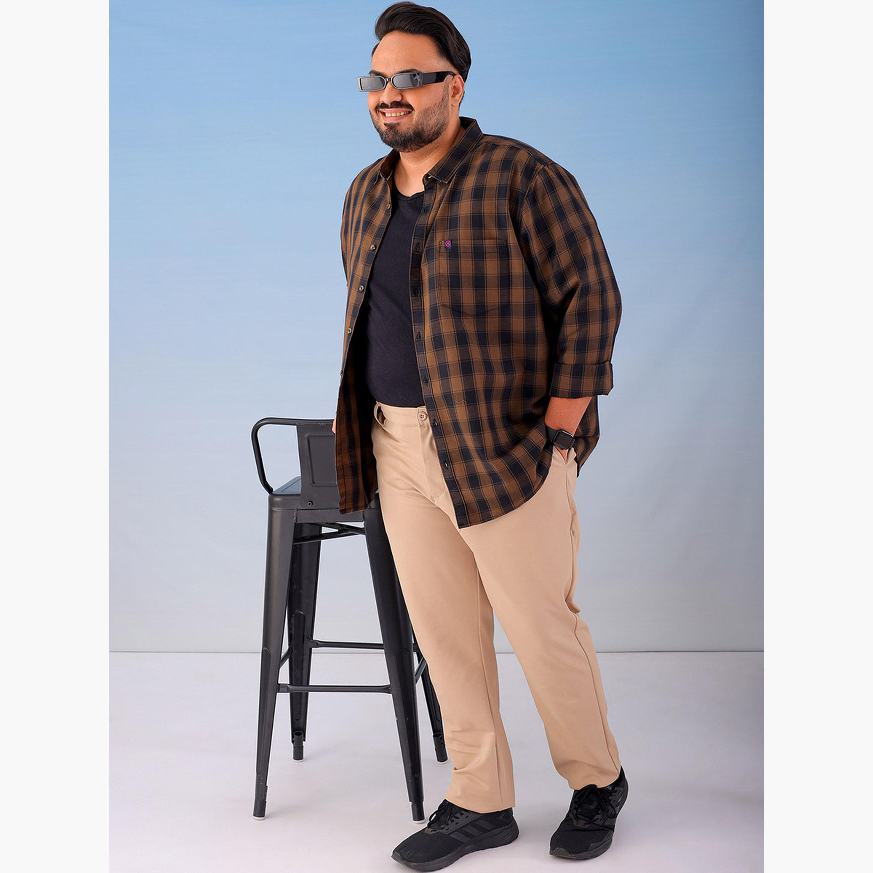 HardSoda X Styli Plus Size Brown Checked Cotton Blend Shirt-men-clothing-shirts-image-2