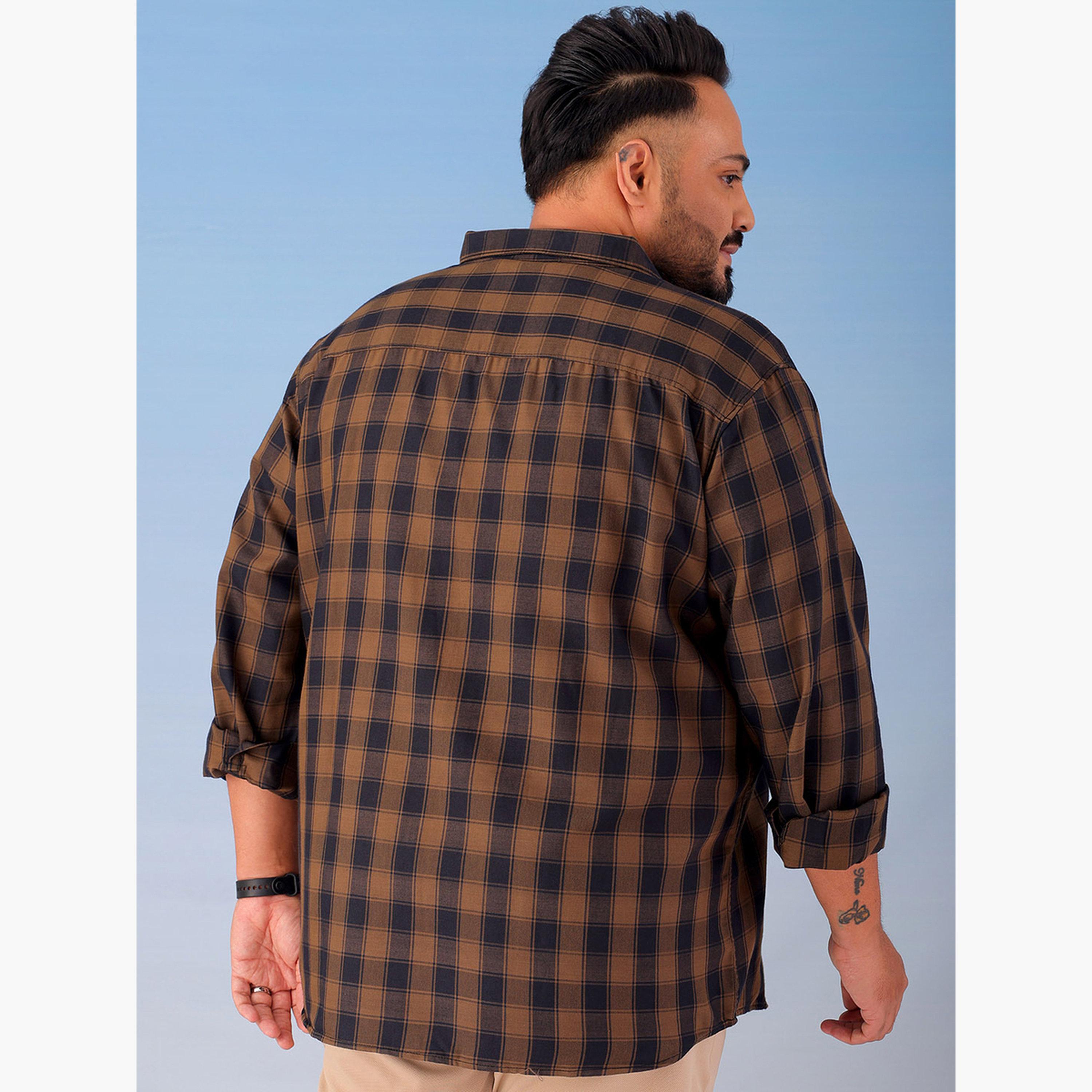 HardSoda X Styli Plus Size Brown Checked Cotton Blend Shirt-men-clothing-shirts-image-3