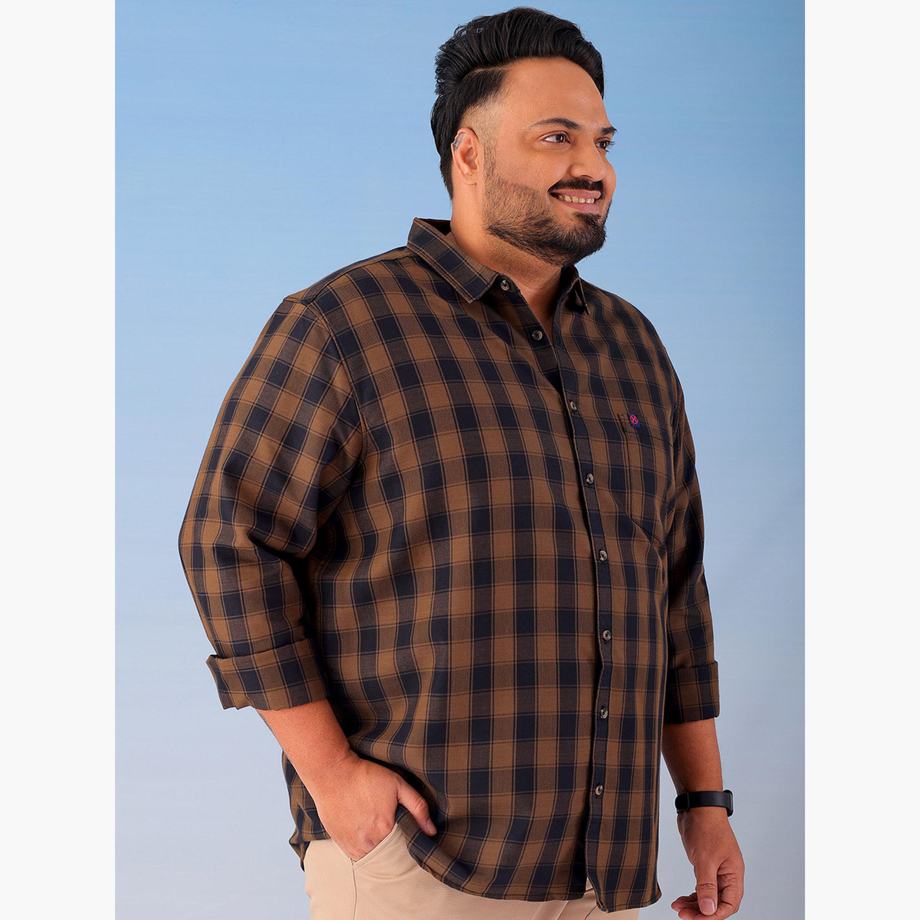 هارد صودا × ستايلي - قميص من القطن المخلوط منقوش مقاس كبير لون بني-men-clothing-shirts-image-4
