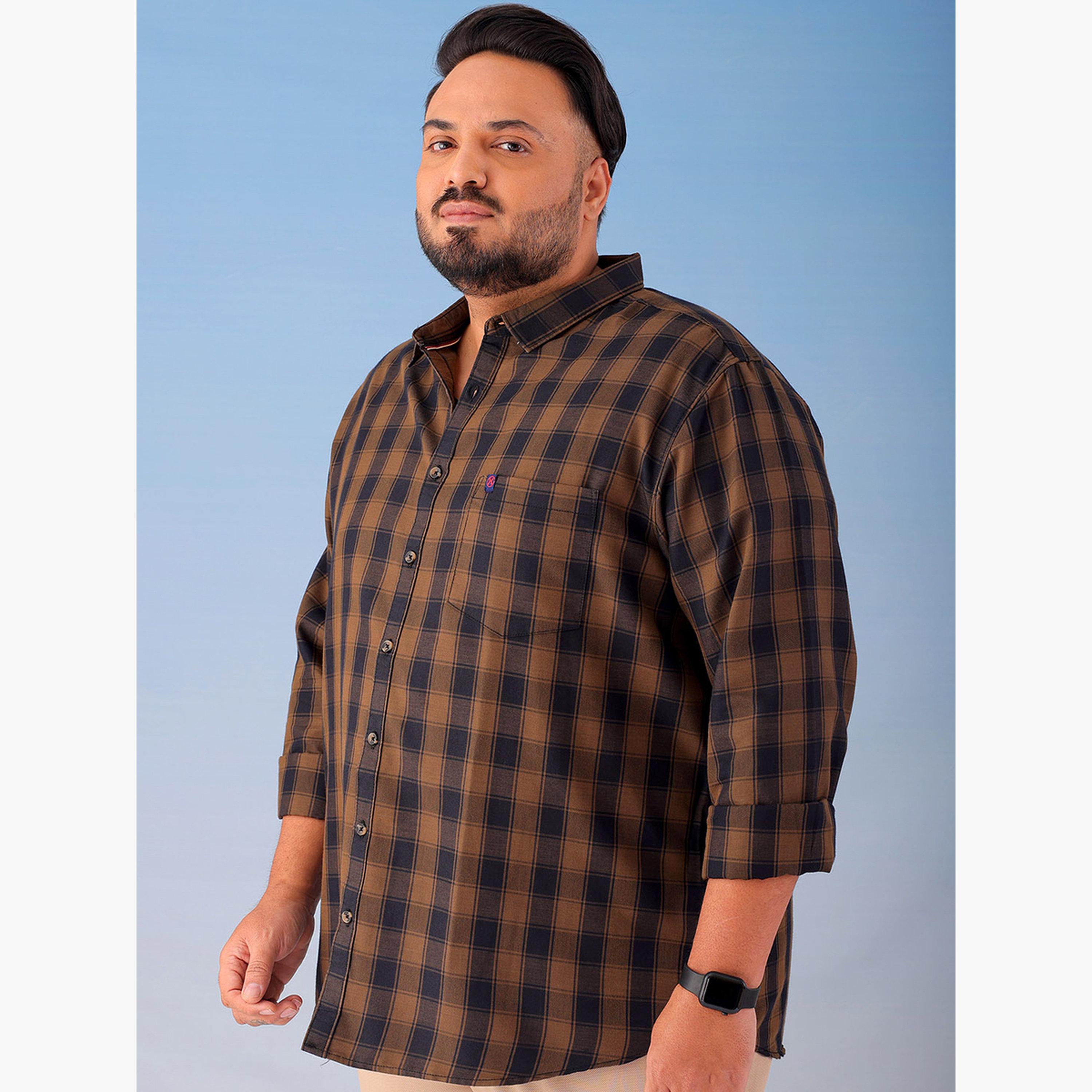HardSoda X Styli Plus Size Brown Checked Cotton Blend Shirt-men-clothing-shirts-image-5
