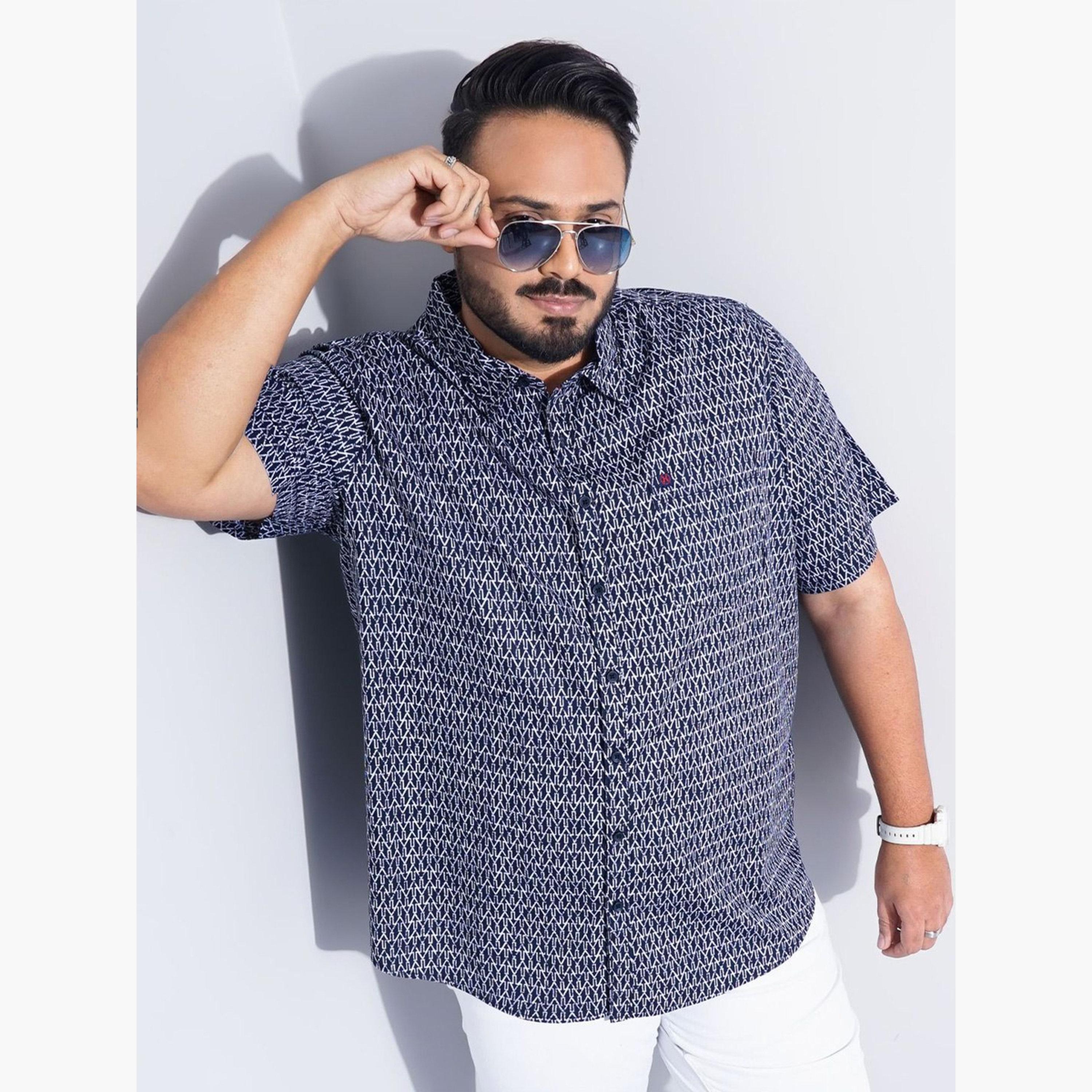 HardSoda X Styli Plus Size Men Navy Blue Regular Fit Abstract Shirt-men-clothing-shirts-image-1