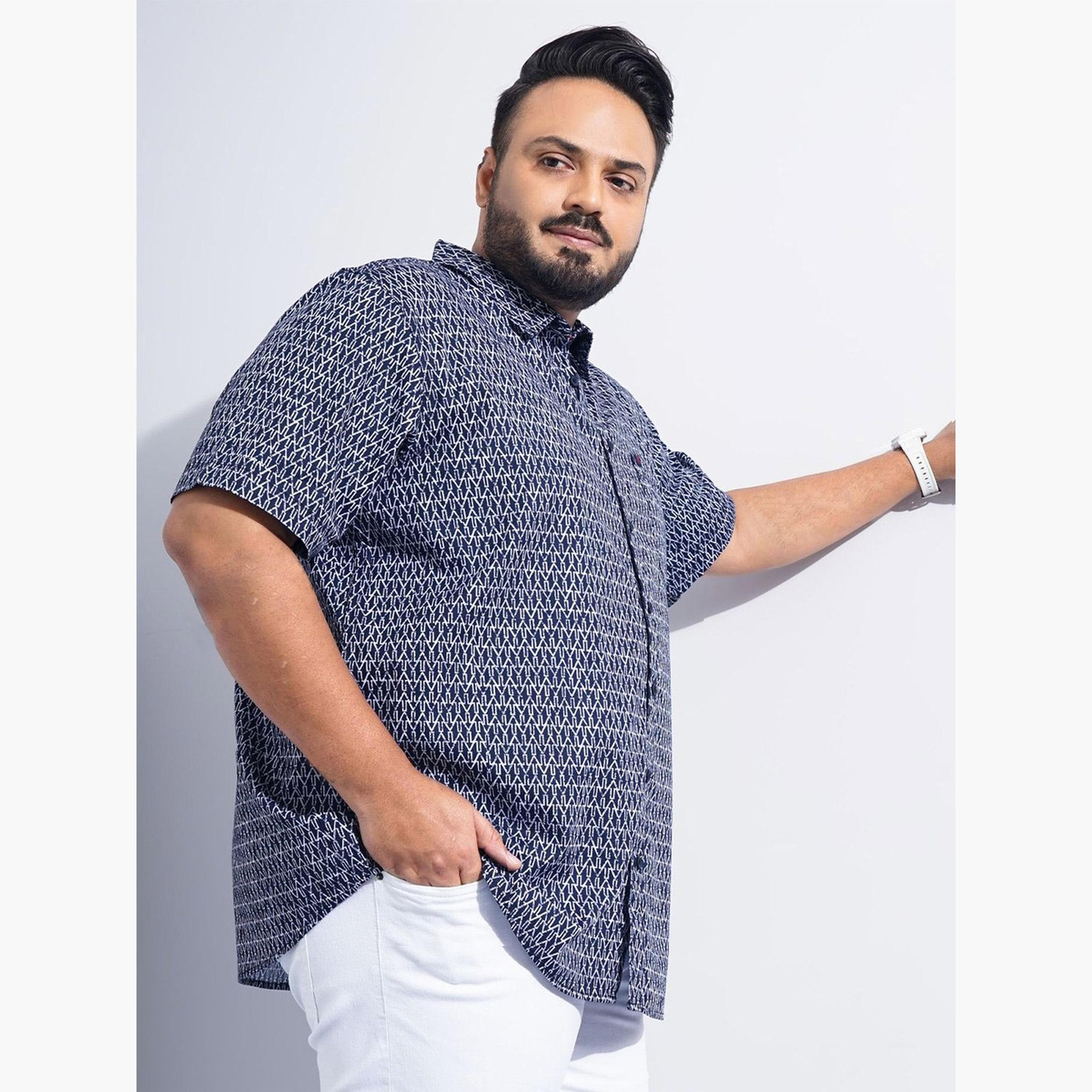 HardSoda X Styli Plus Size Men Navy Blue Regular Fit Abstract Shirt-men-clothing-shirts-image-2