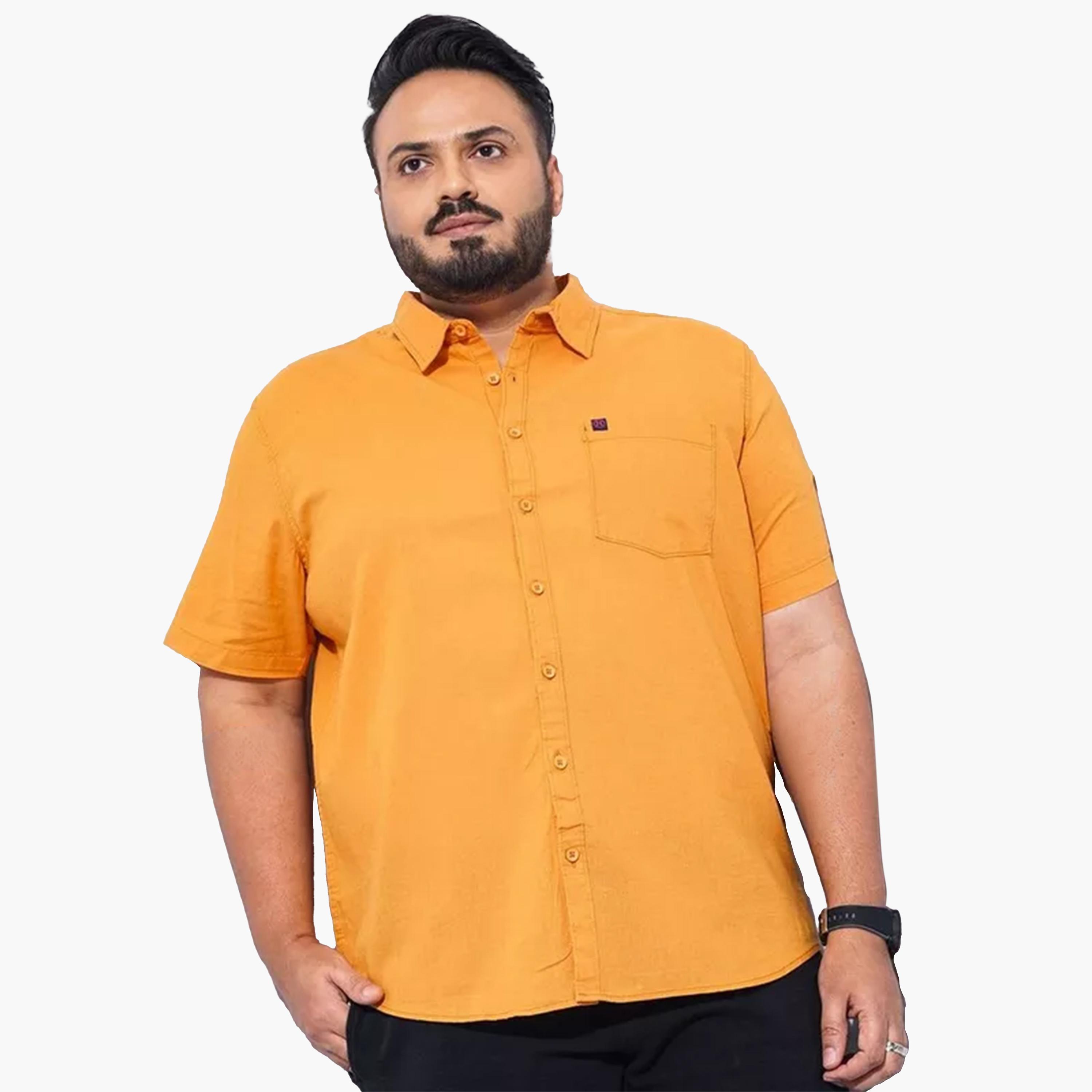 هارد صودا × ستايلي - قميص برتقالي قطني بأكمام قصيرة مقاس كبير-men-clothing-shirts-image-1
