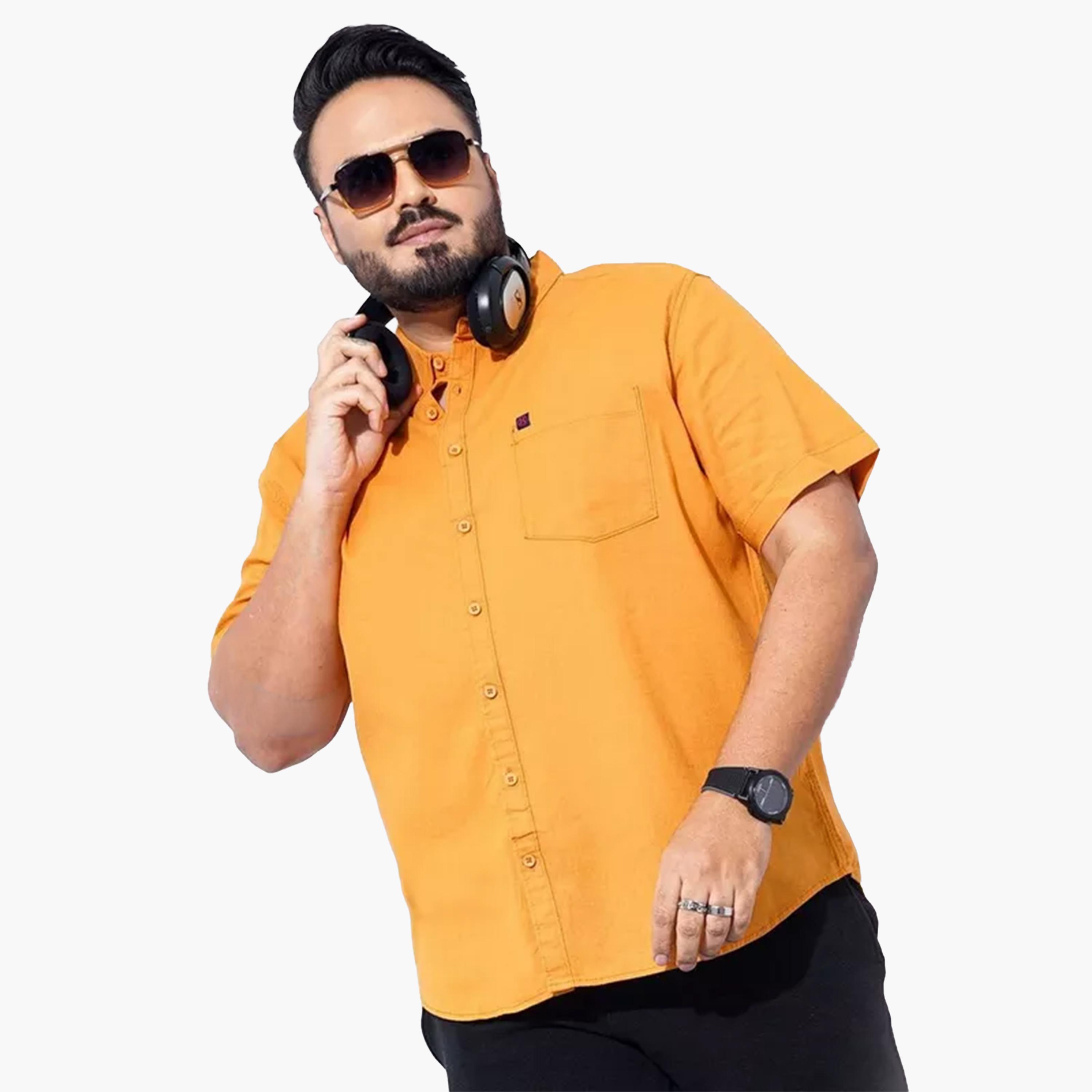 هارد صودا × ستايلي - قميص برتقالي قطني بأكمام قصيرة مقاس كبير-men-clothing-shirts-image-4