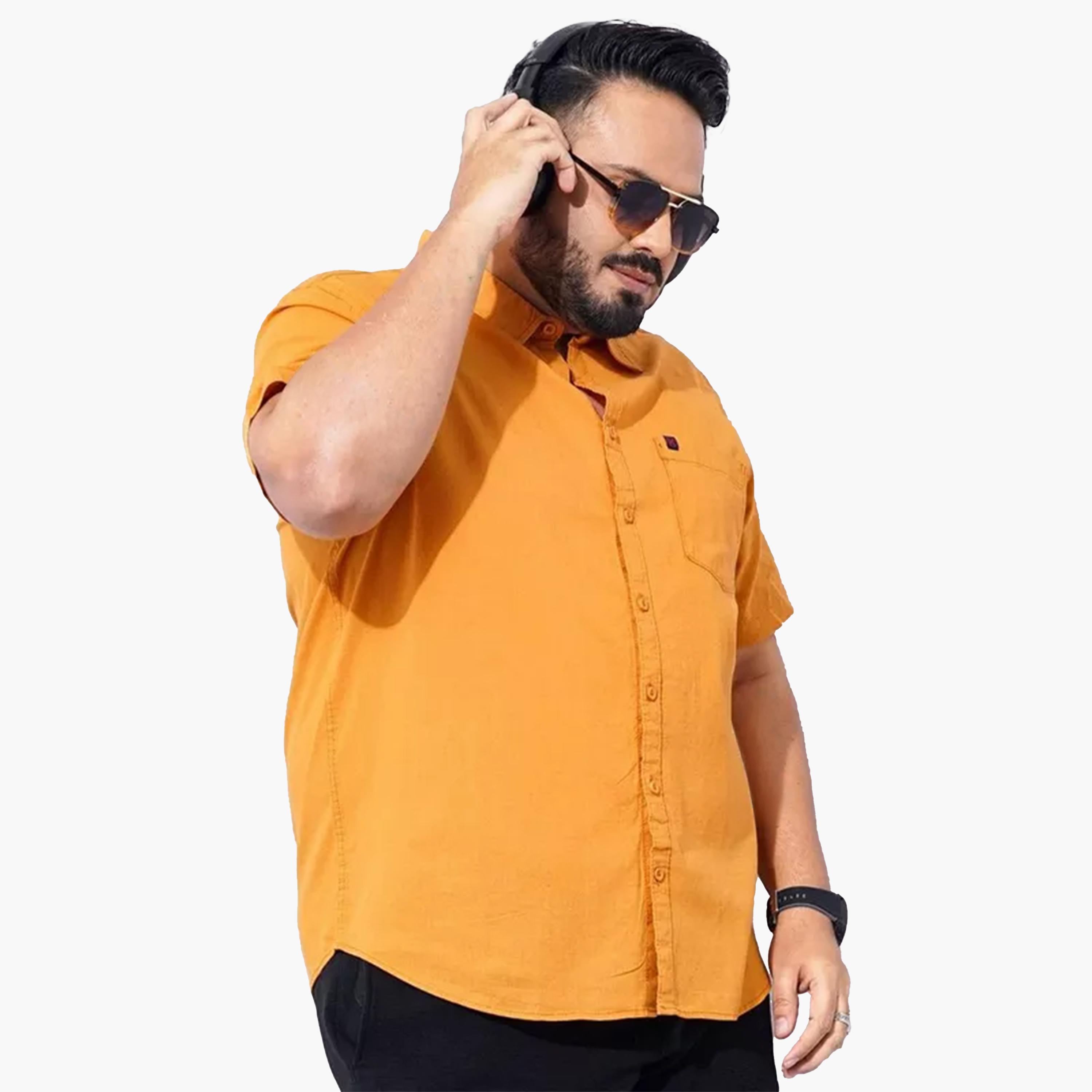 هارد صودا × ستايلي - قميص برتقالي قطني بأكمام قصيرة مقاس كبير-men-clothing-shirts-image-5