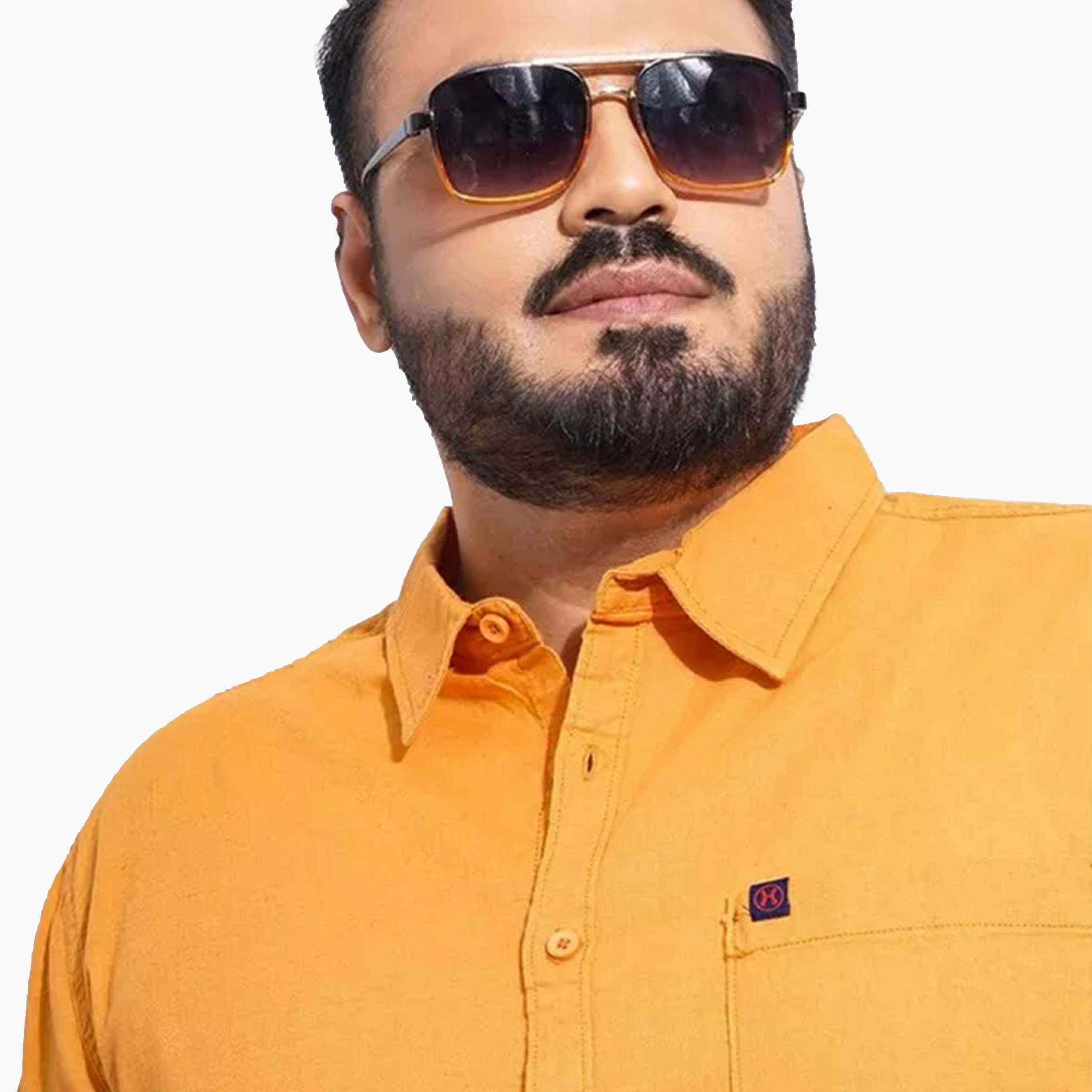 هارد صودا × ستايلي - قميص برتقالي قطني بأكمام قصيرة مقاس كبير-men-clothing-shirts-image-6