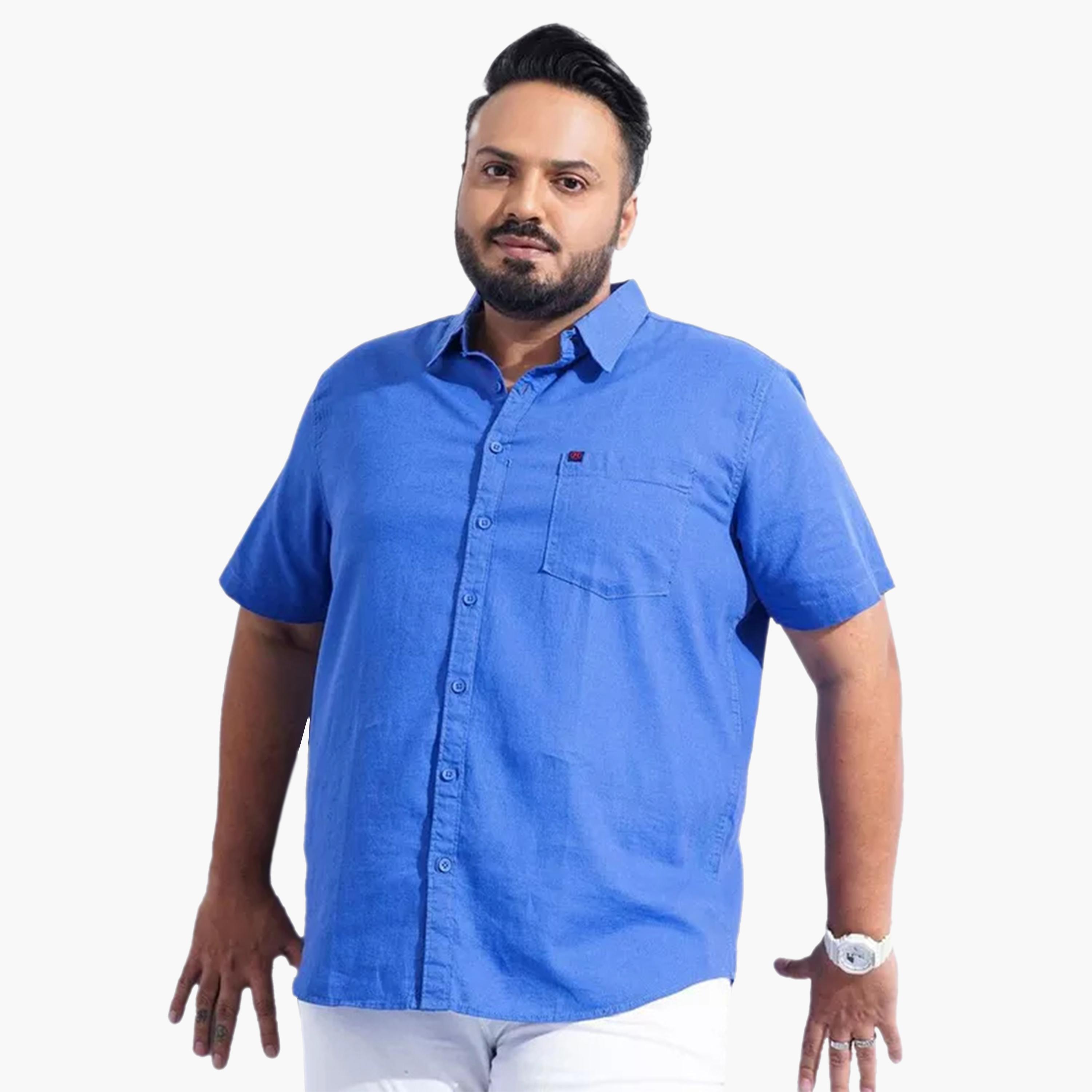 HardSoda X Styli Plus Size Solid Blue Cotton Shirt-men-clothing-shirts-image-1