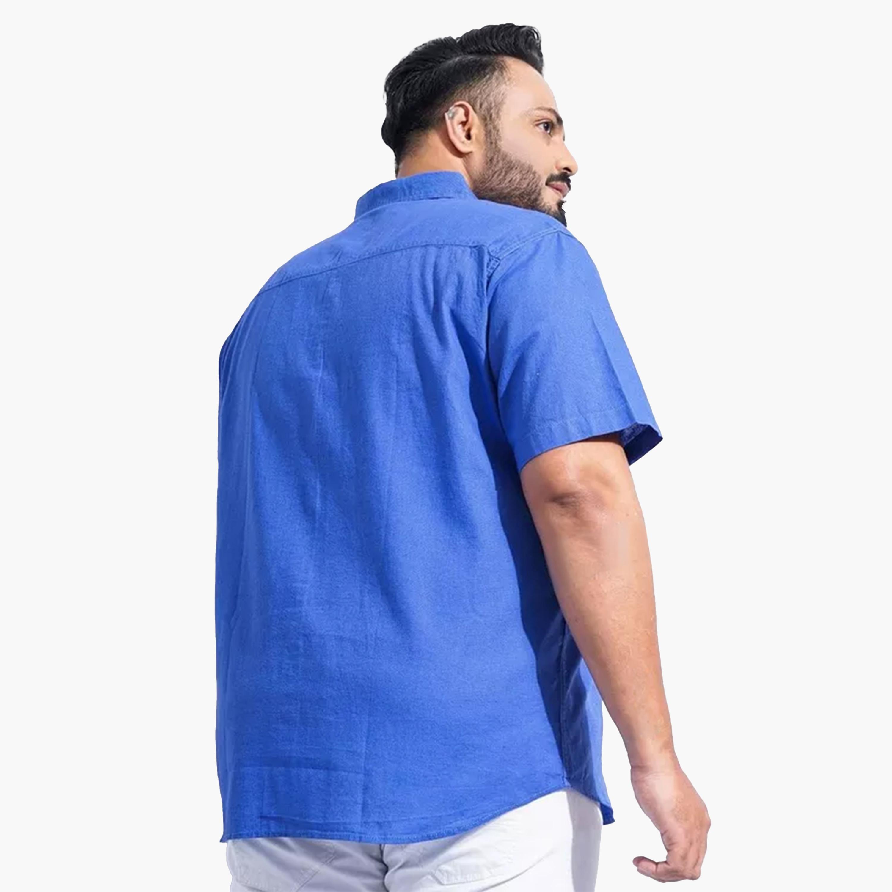 HardSoda X Styli Plus Size Solid Blue Cotton Shirt-men-clothing-shirts-image-3