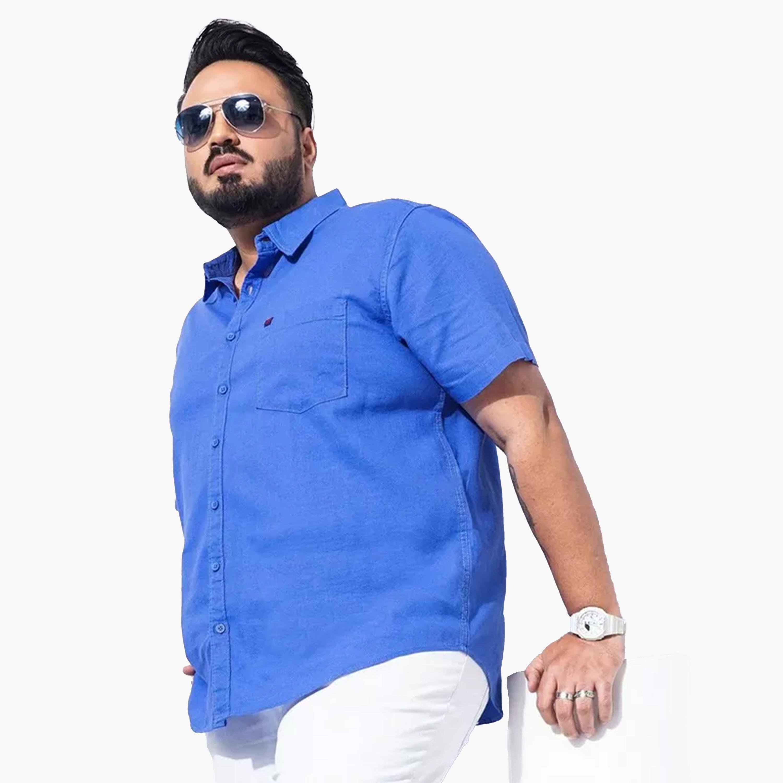 HardSoda X Styli Plus Size Solid Blue Cotton Shirt-men-clothing-shirts-image-4