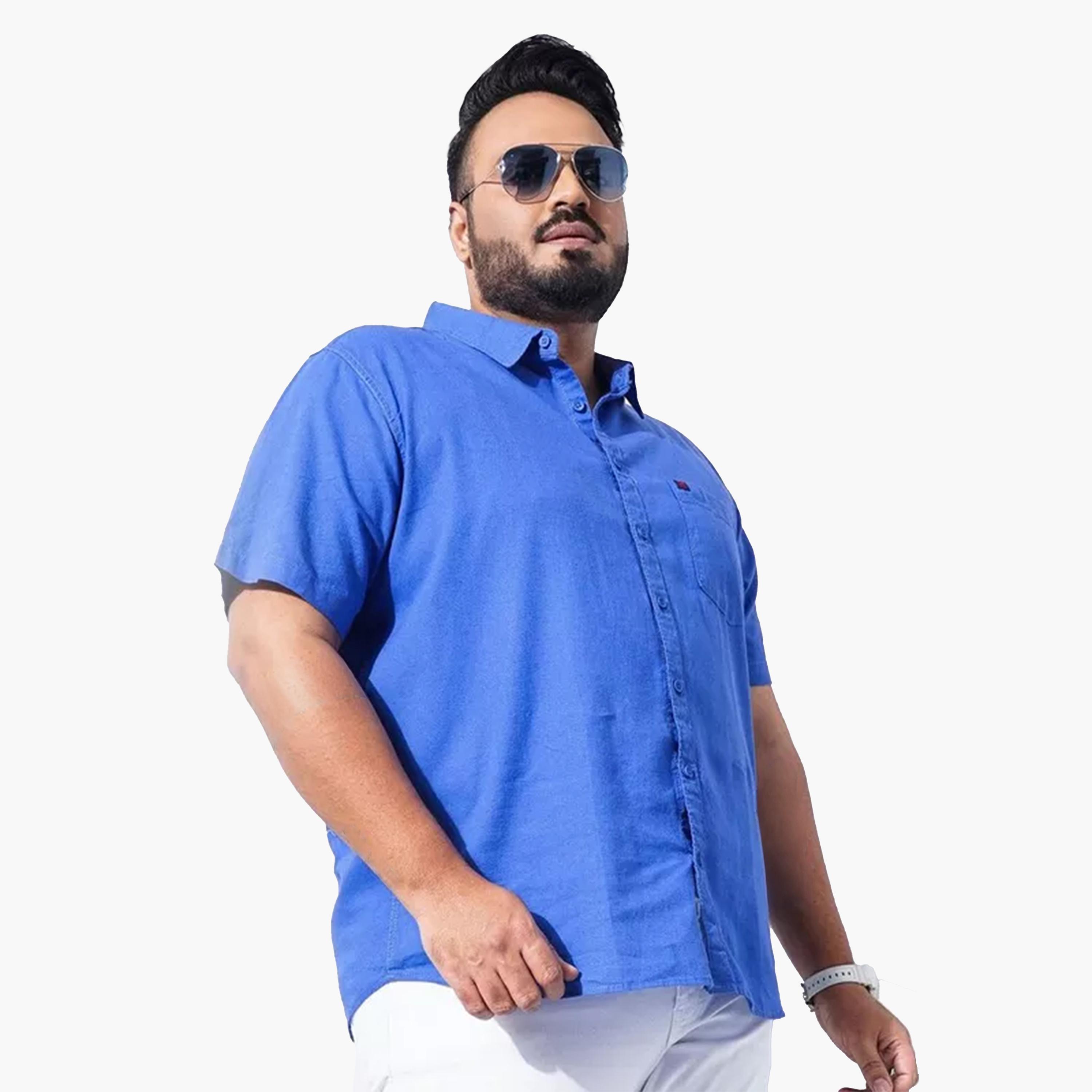 HardSoda X Styli Plus Size Solid Blue Cotton Shirt-men-clothing-shirts-image-5