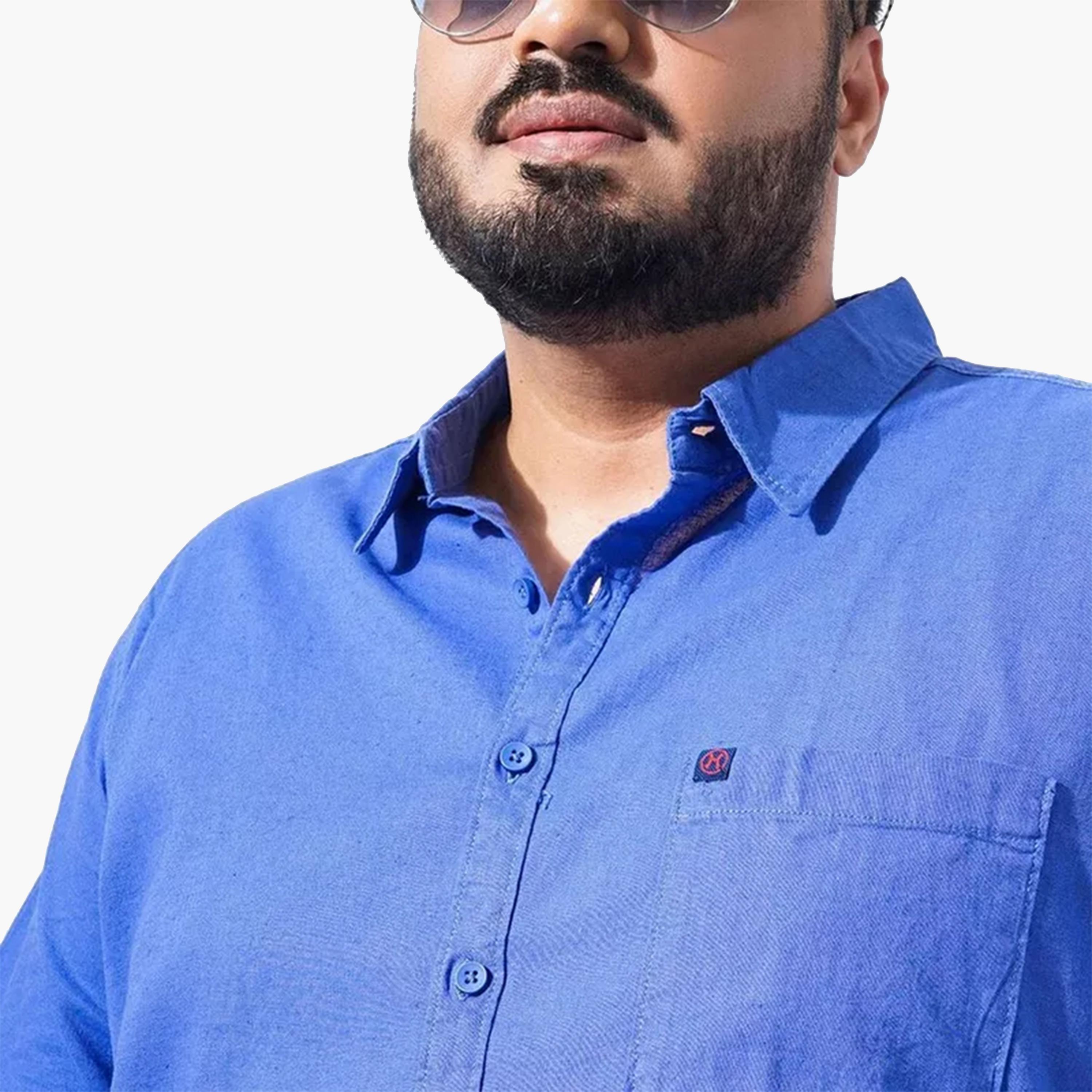 HardSoda X Styli Plus Size Solid Blue Cotton Shirt-men-clothing-shirts-image-6