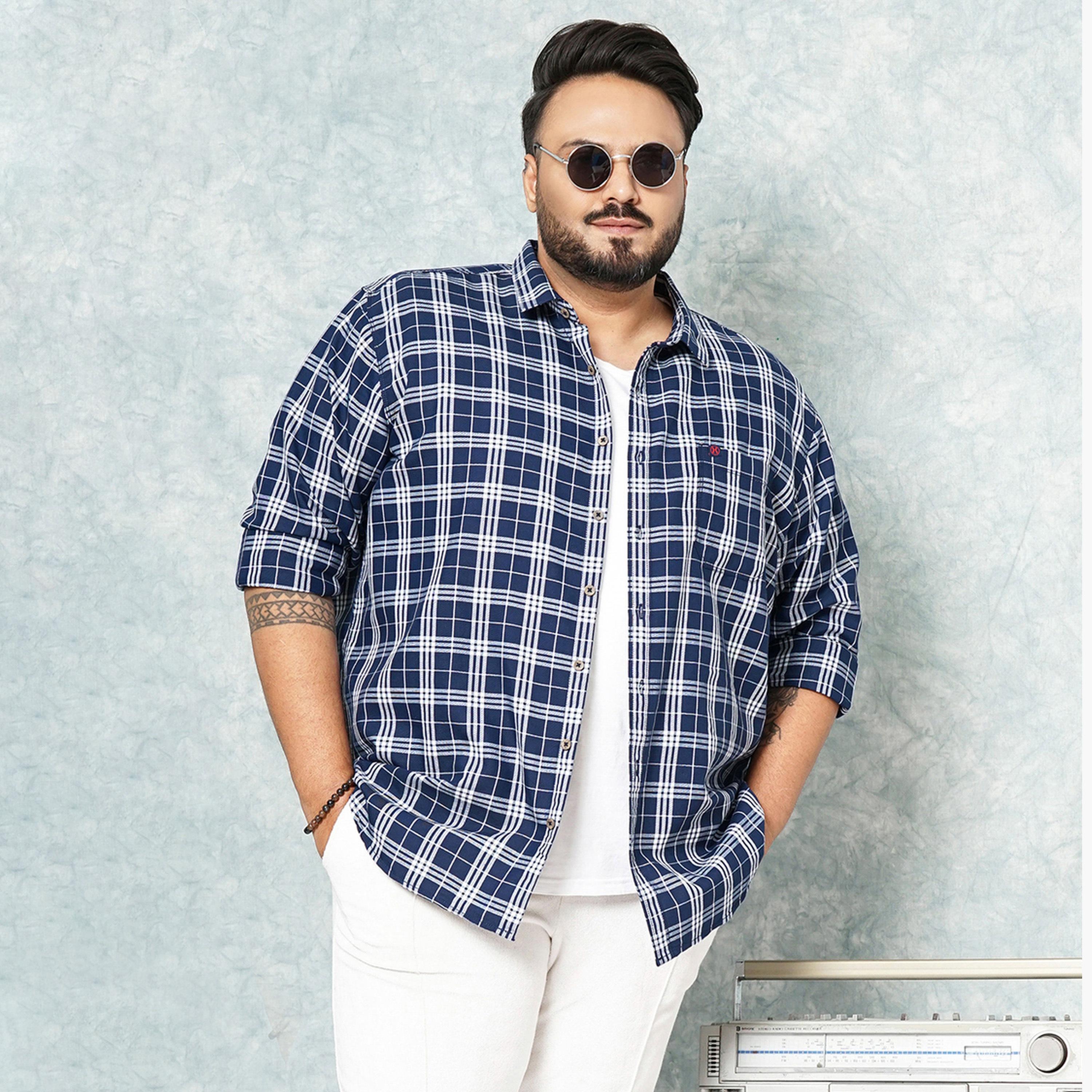 HardSoda X Styli Plus Size Navy Blue Checked Shirt-men-clothing-shirts-image-1
