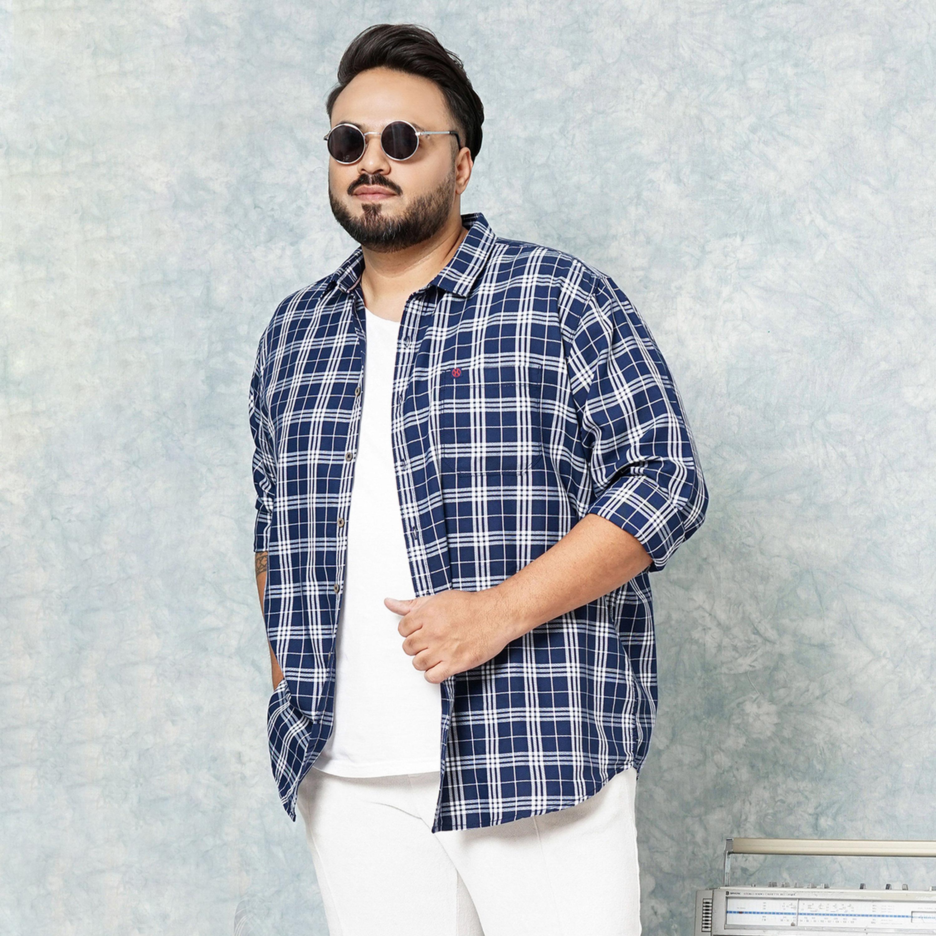 HardSoda X Styli Plus Size Navy Blue Checked Shirt-men-clothing-shirts-image-3